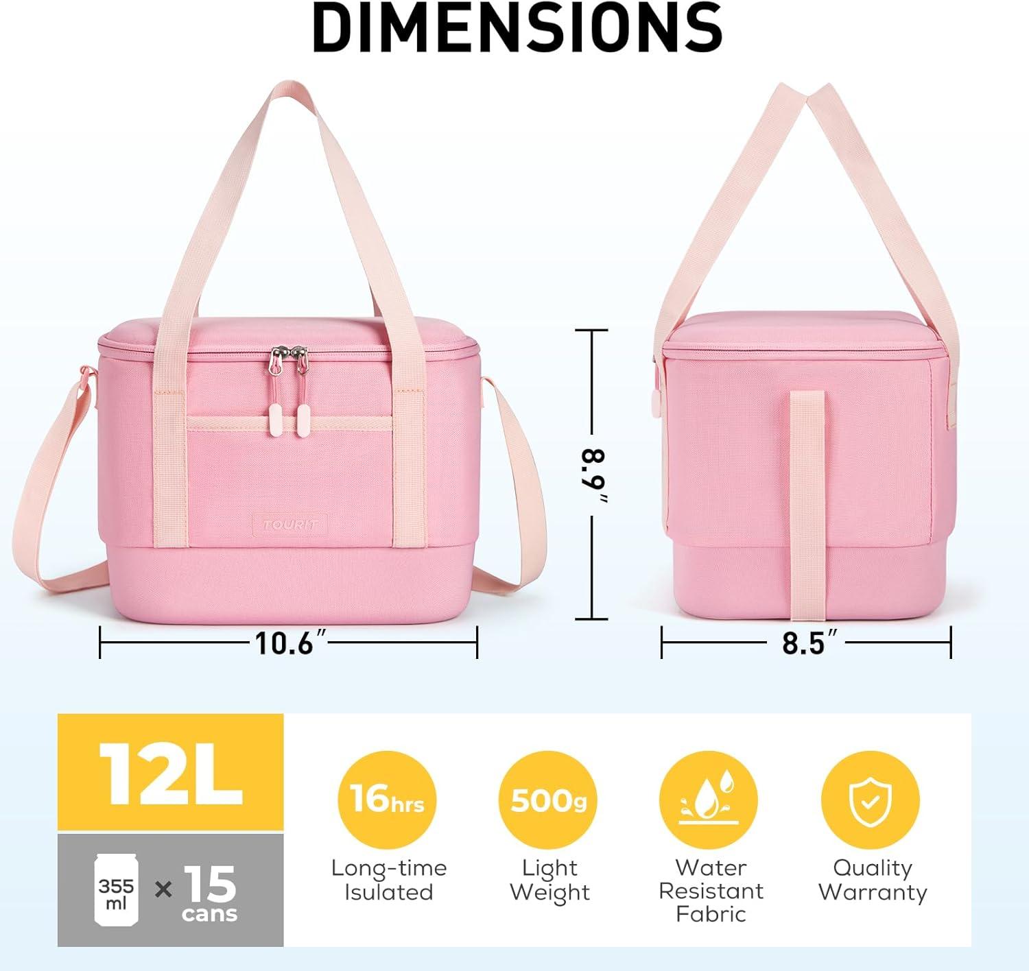 imageTOURIT 12L Carry Out Soft Cooler Insulated Travel Bag Lunch Cooler for Outdoor Camping Picnic TravelPink