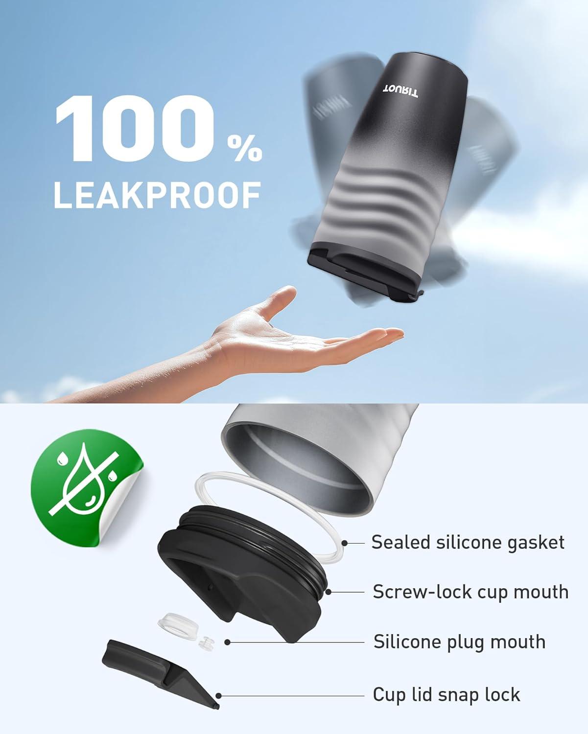 imageTOURIT 16 oz Travel Coffee Mug Insulated Stainless Steel Travel Mug with Lid LeakProof DoubleWall Vacuum Tumbler Reusable Coffee Cup  KhakiBlack