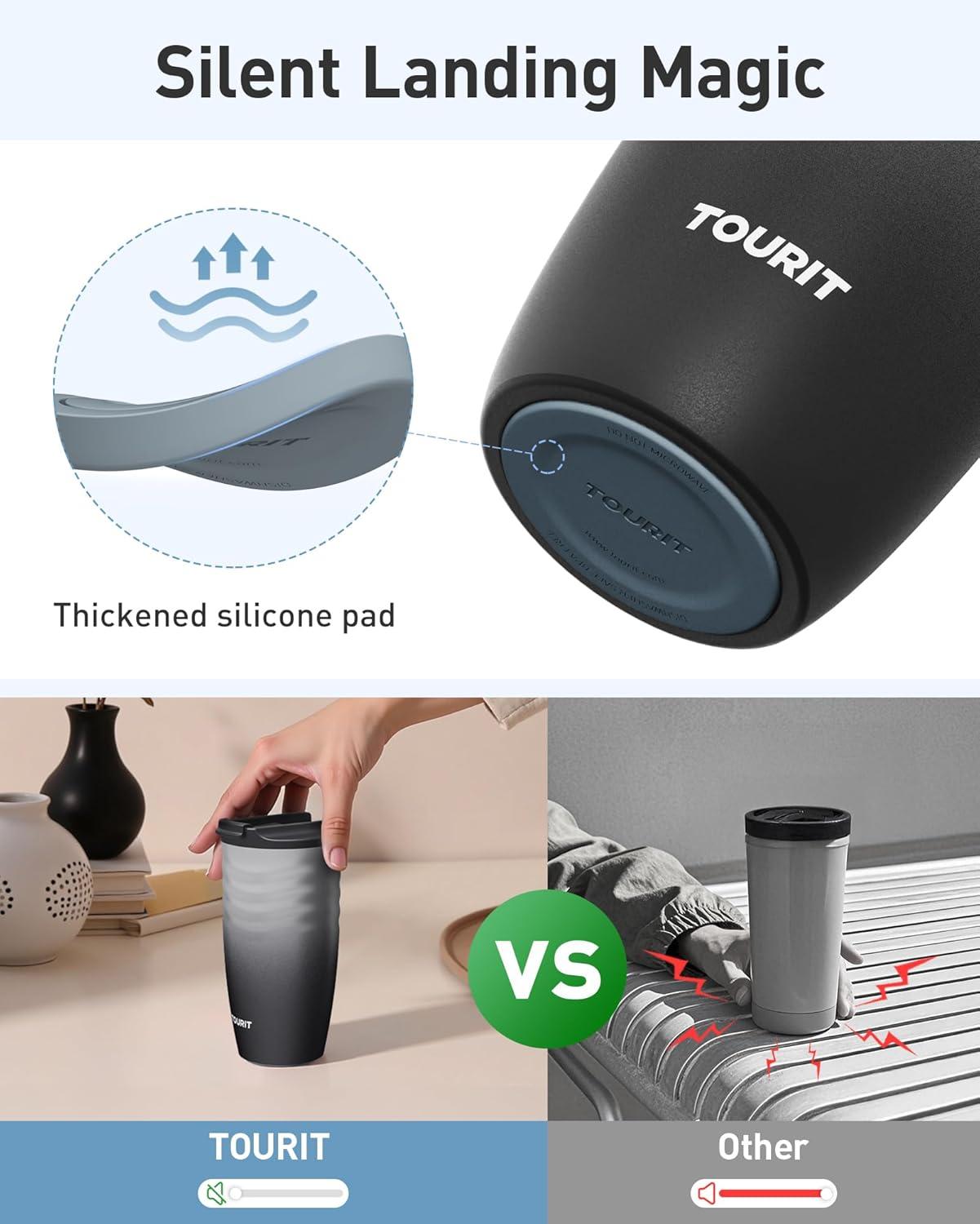 imageTOURIT 16 oz Travel Coffee Mug Insulated Stainless Steel Travel Mug with Lid LeakProof DoubleWall Vacuum Tumbler Reusable Coffee Cup  KhakiBlack