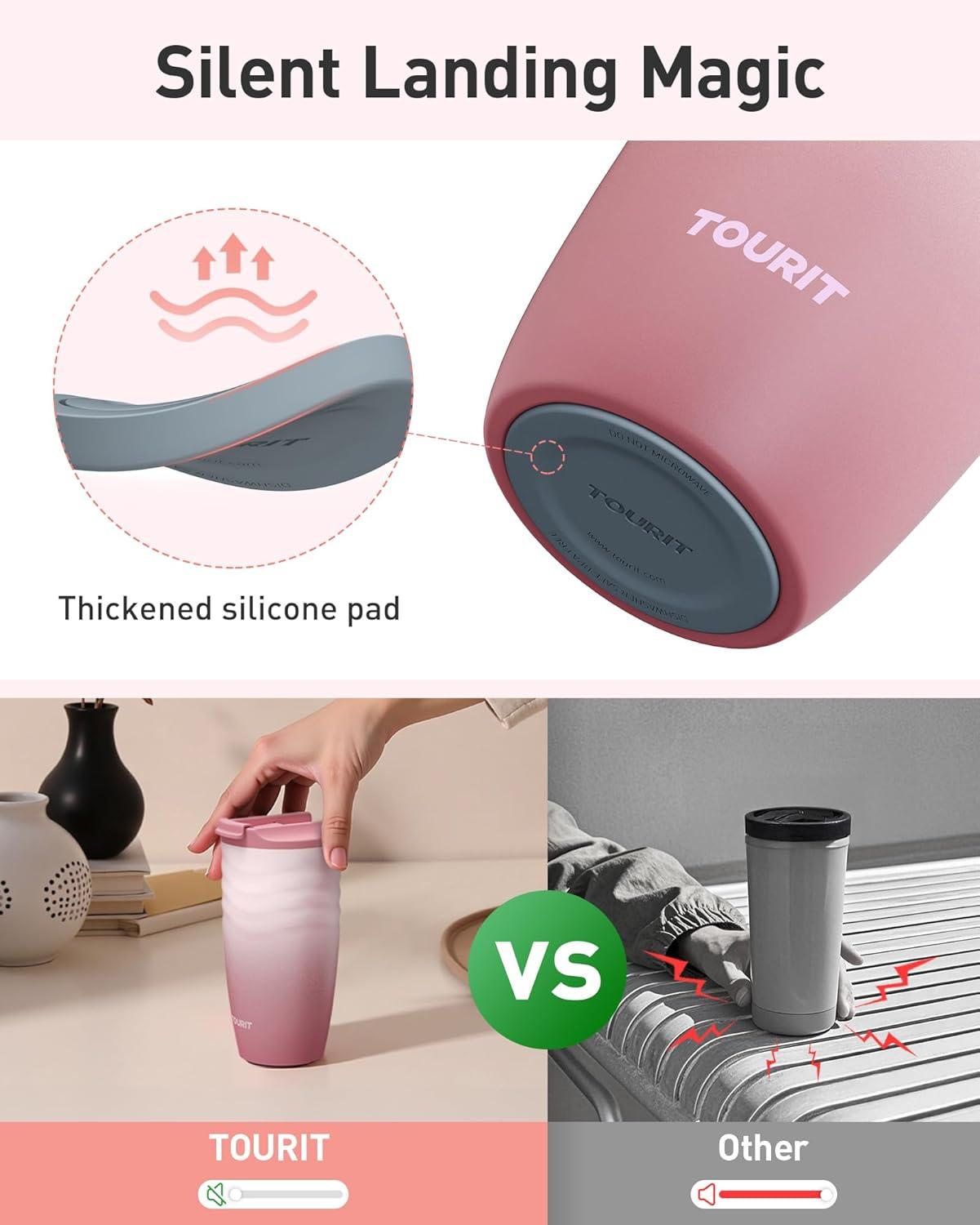 imageTOURIT 16 oz Travel Coffee Mug Insulated Stainless Steel Travel Mug with Lid LeakProof DoubleWall Vacuum Tumbler Reusable Coffee Cup  KhakiLight khaki