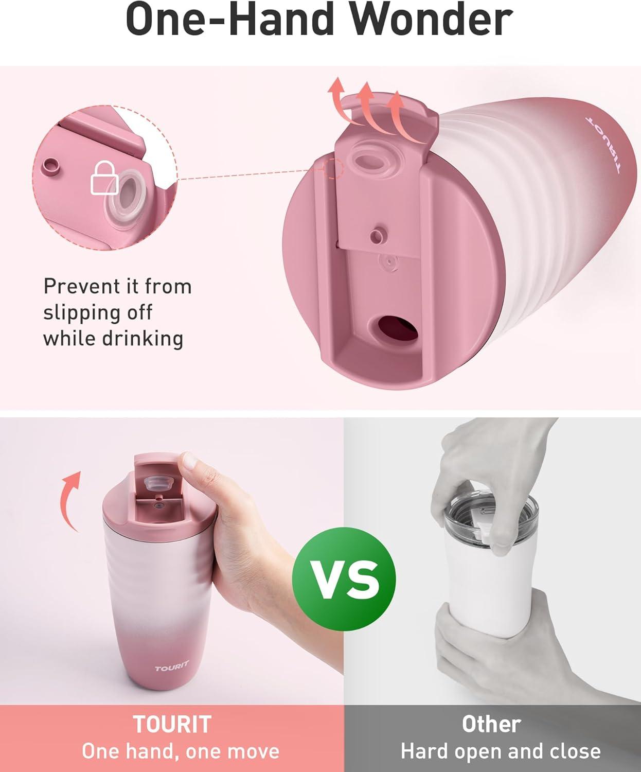 imageTOURIT 16 oz Travel Coffee Mug Insulated Stainless Steel Travel Mug with Lid LeakProof DoubleWall Vacuum Tumbler Reusable Coffee Cup  KhakiRose