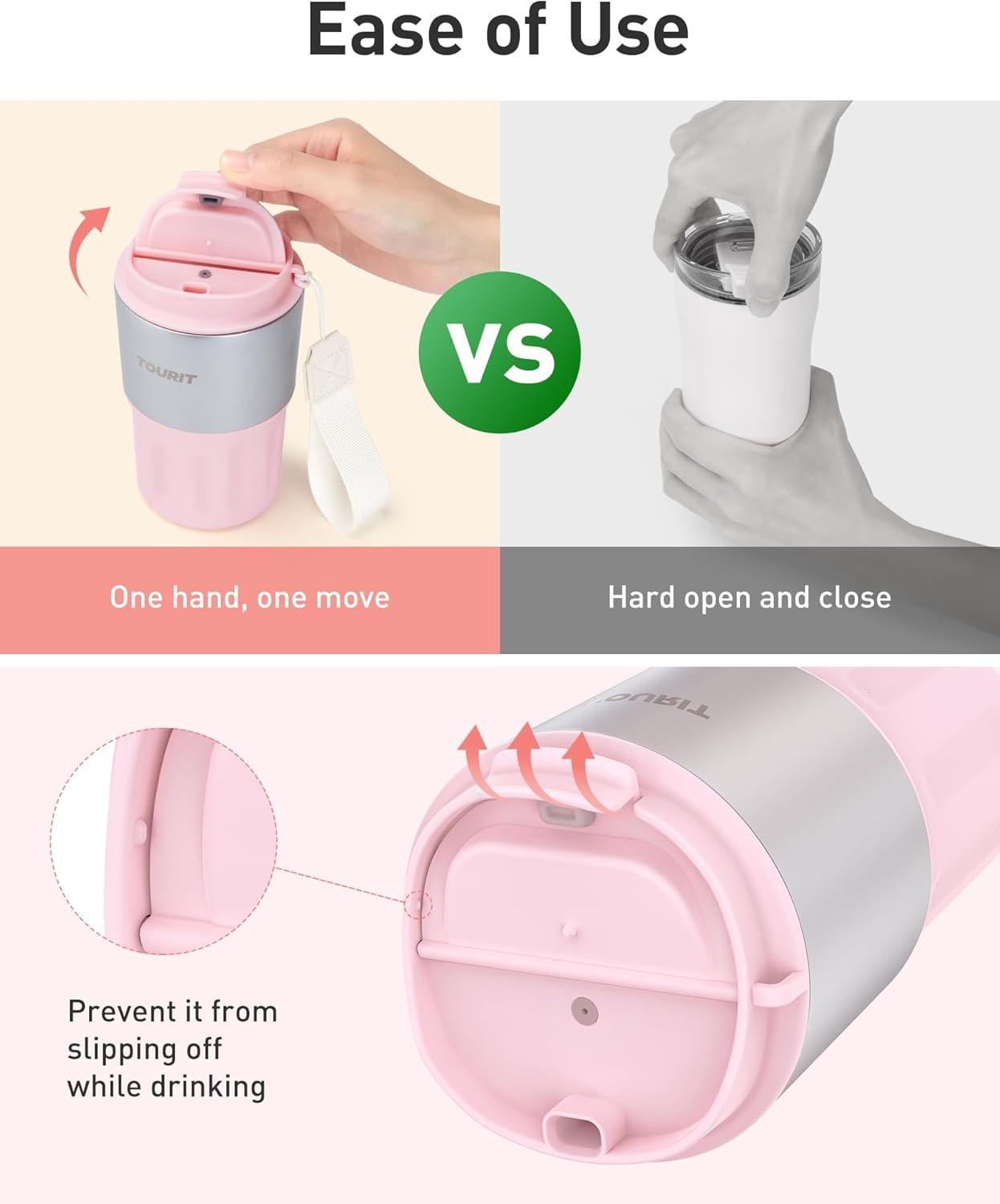 imageTOURIT 16 oz Travel Coffee Mug SpillProof Insulated Stainless Steel Coffee Mug with Lid ampamp Silicone Sea Double Wall Vacuum Travel Coffee Tumblers Cup Holder Friendly Reusable ThermosBlack