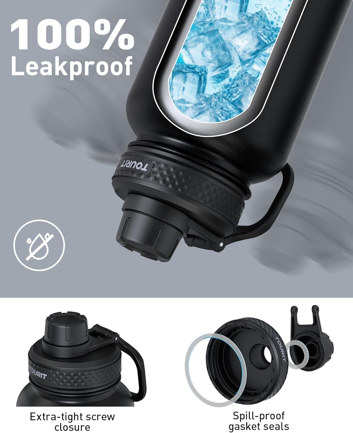 imageTOURIT 24 oz Insulated Water Bottle Stainless Steel Water Bottles With Handle DoubleWall Vacuum Sports Water Bottle BPA Free Leakproof Water Bottle BlackBlack