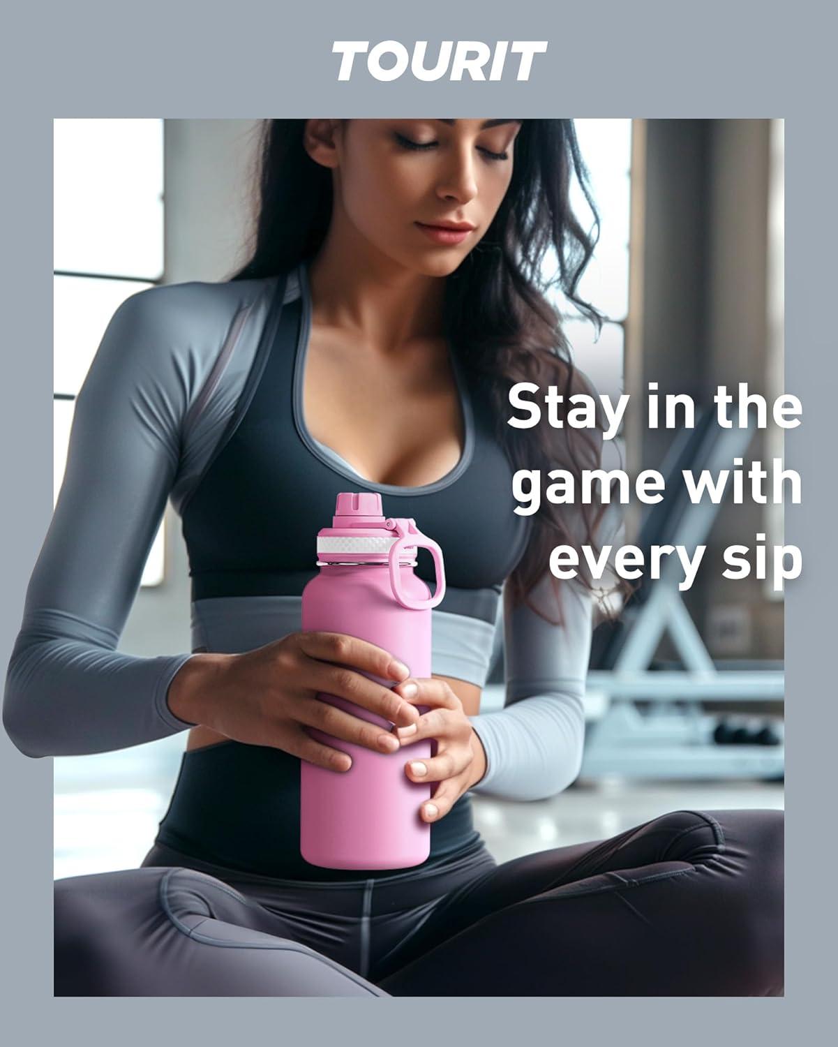 imageTOURIT 24 oz Insulated Water Bottle Stainless Steel Water Bottles With Handle DoubleWall Vacuum Sports Water Bottle BPA Free Leakproof Water Bottle BlackRed Rose