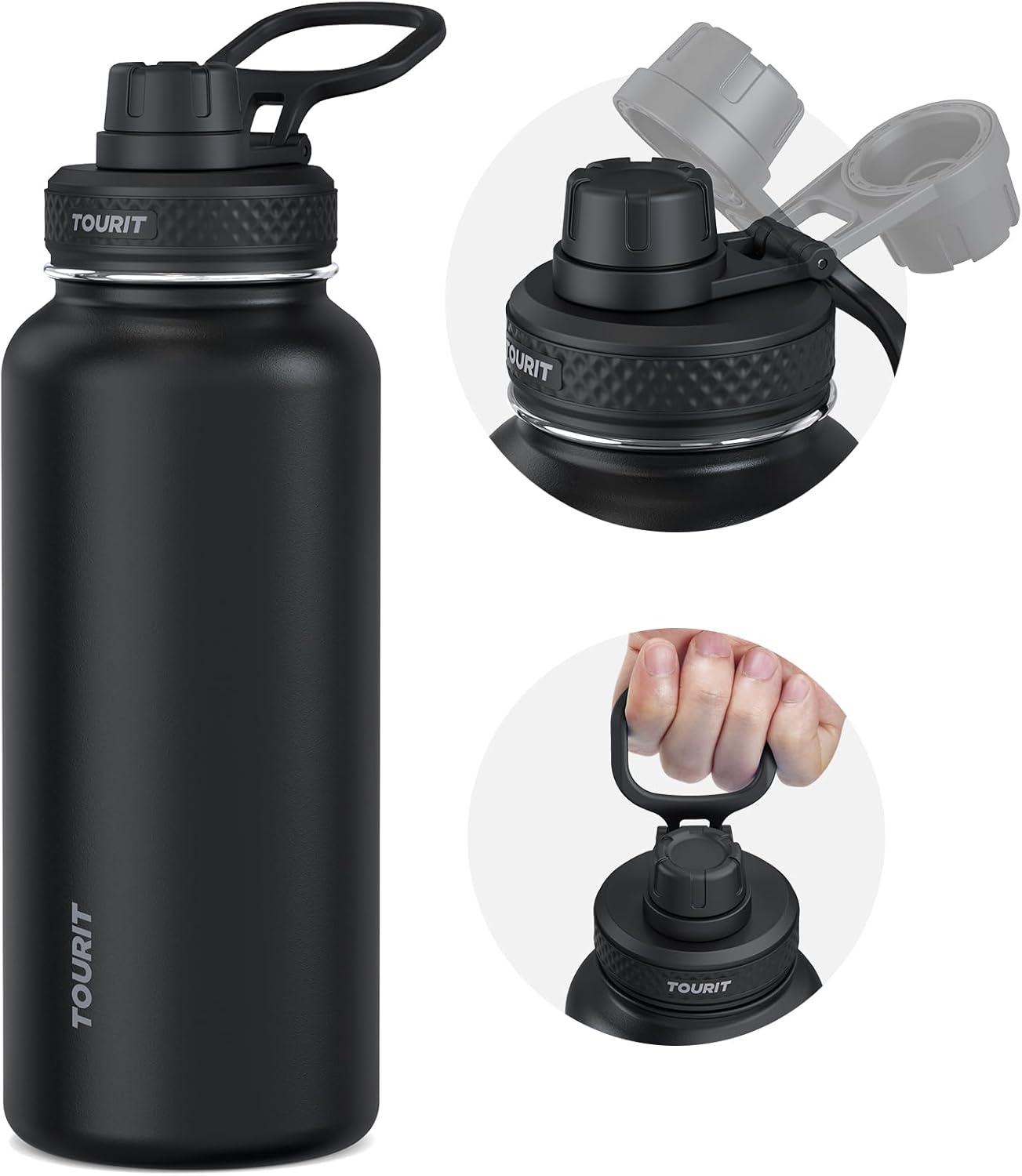 imageTOURIT 24 oz Insulated Water Bottle Stainless Steel Water Bottles With Handle DoubleWall Vacuum Sports Water Bottle BPA Free Leakproof Water Bottle BlackBlack