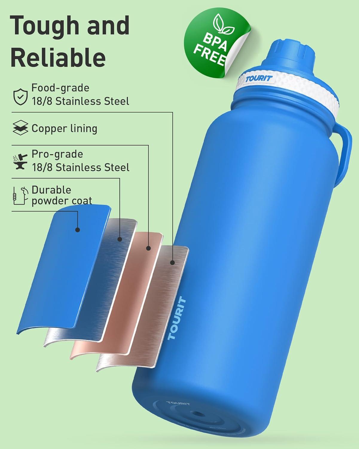 imageTOURIT 24 oz Insulated Water Bottle Stainless Steel Water Bottles With Handle DoubleWall Vacuum Sports Water Bottle BPA Free Leakproof Water Bottle BlackRed Rose