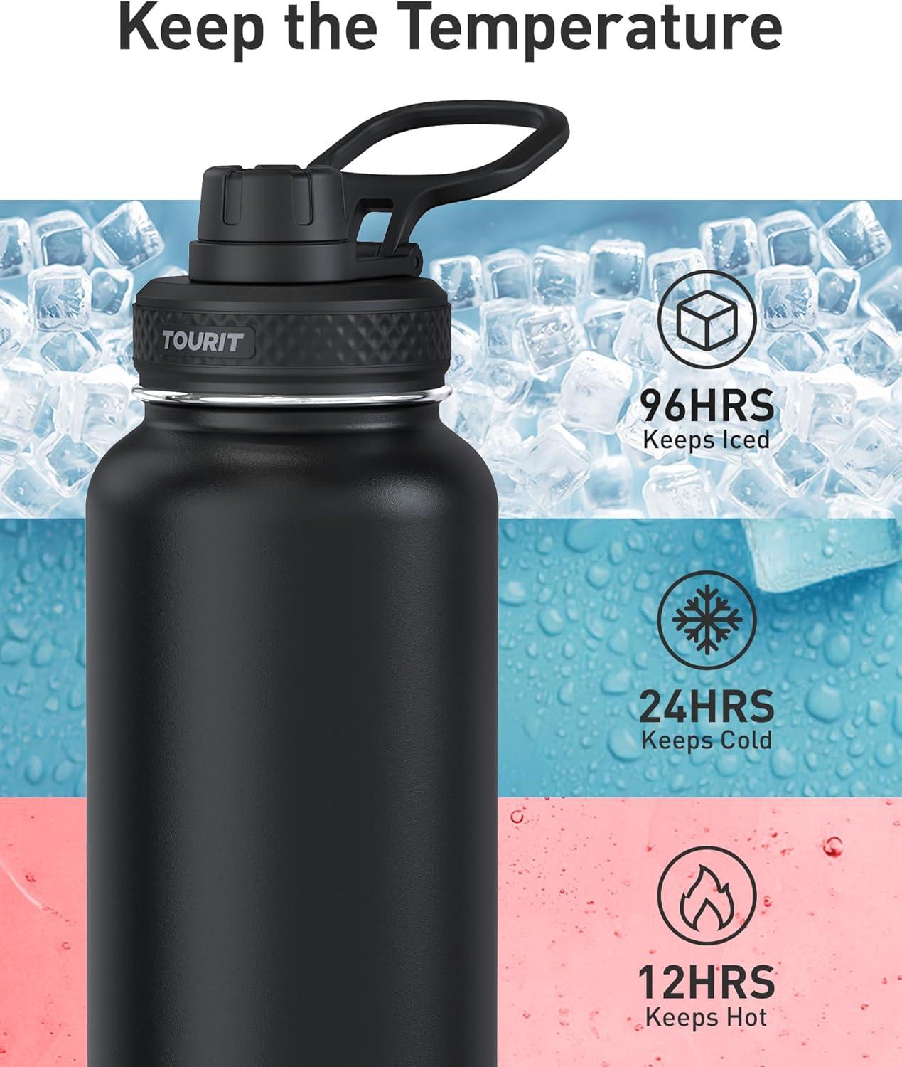 imageTOURIT 24 oz Insulated Water Bottle Stainless Steel Water Bottles With Handle DoubleWall Vacuum Sports Water Bottle BPA Free Leakproof Water Bottle BlackBlack