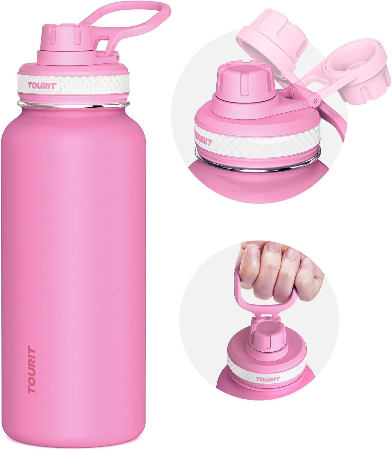 imageTOURIT 24 oz Insulated Water Bottle Stainless Steel Water Bottles With Handle DoubleWall Vacuum Sports Water Bottle BPA Free Leakproof Water Bottle BlackRed Rose