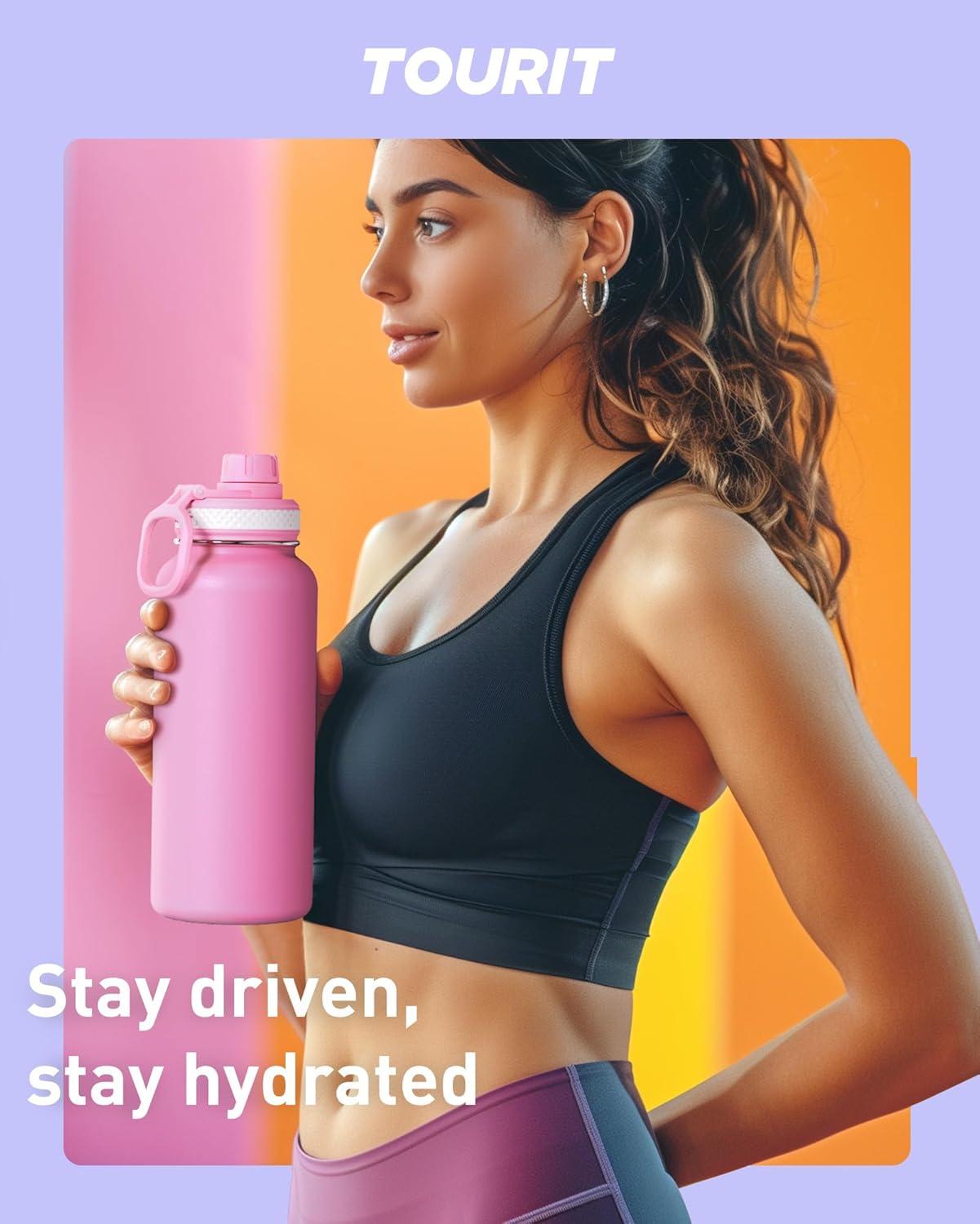 imageTOURIT 24 oz Insulated Water Bottle Stainless Steel Water Bottles With Handle DoubleWall Vacuum Sports Water Bottle BPA Free Leakproof Water Bottle BlackRed Rose