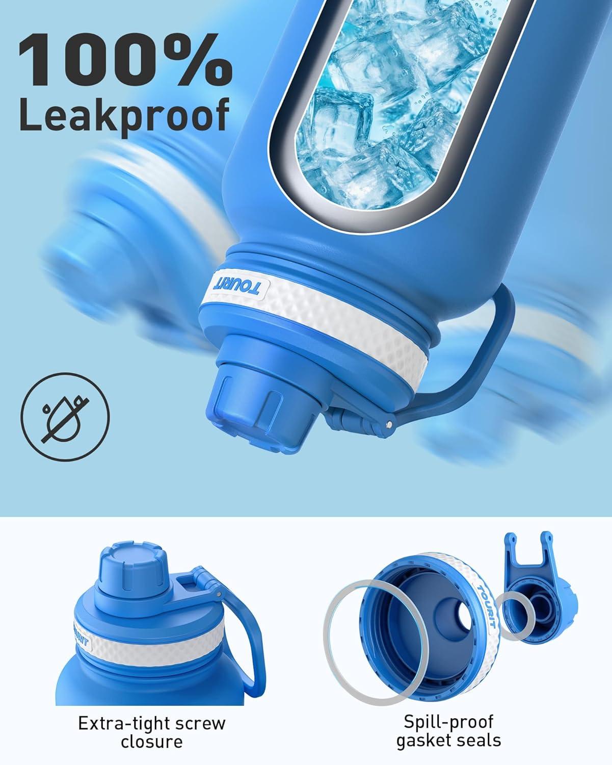 imageTOURIT 24 oz Insulated Water Bottle Stainless Steel Water Bottles With Handle DoubleWall Vacuum Sports Water Bottle BPA Free Leakproof Water Bottle BlackRed Rose