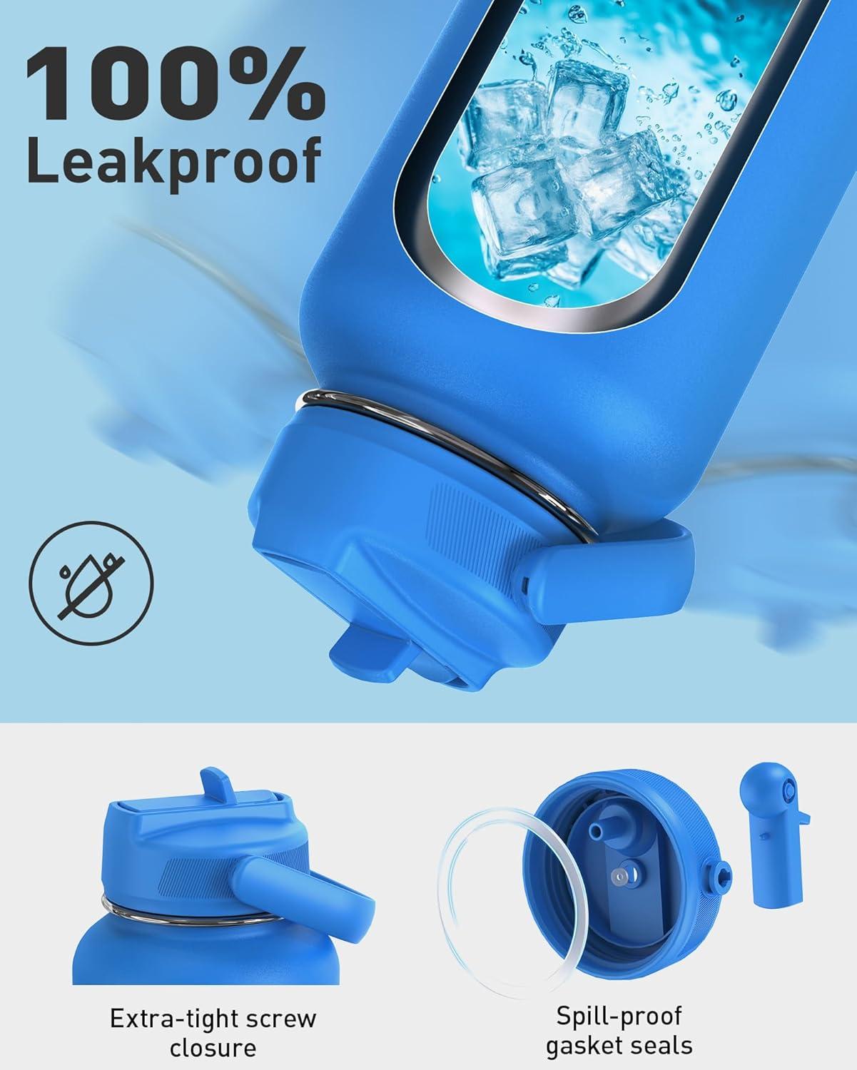 imageTOURIT 24 oz Insulated Water Bottle Stainless Steel Water Bottles With Straw Double Wall Vacuum Insulation for Cold and Hot Drinks Leak Proof BPA Free Water Flask for Sports and Travel Grey GrayGray