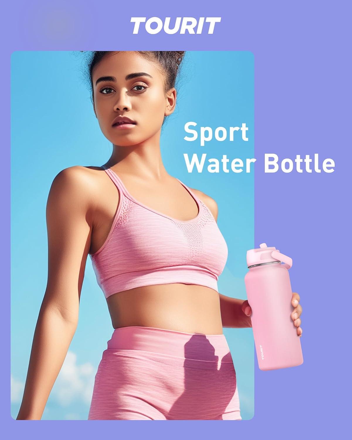 imageTOURIT 24 oz Insulated Water Bottle Stainless Steel Water Bottles With Straw Double Wall Vacuum Insulation for Cold and Hot Drinks Leak Proof BPA Free Water Flask for Sports and Travel Grey GrayGray