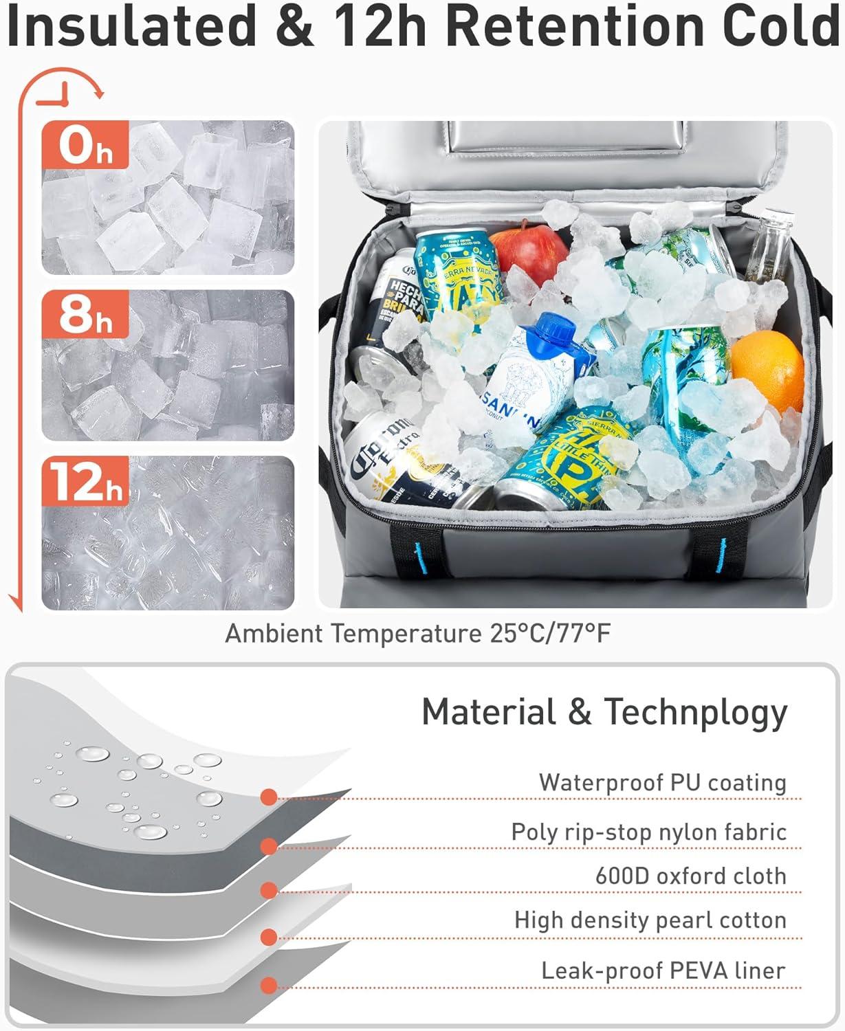 imageTOURIT 30L50Can Cooler with Wheels 16Hrs Ice Retention Rolling Cooler with Retractable Handle ampamp Oversized AllTerrain Tires PUCoated Waterproof Soft Cooler Bag for Camping Beach Travel Picnicsblack