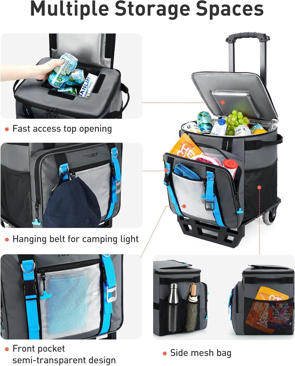 imageTOURIT 30L50Can Cooler with Wheels 16Hrs Ice Retention Rolling Cooler with Retractable Handle ampamp Oversized AllTerrain Tires PUCoated Waterproof Soft Cooler Bag for Camping Beach Travel Picnicsblack