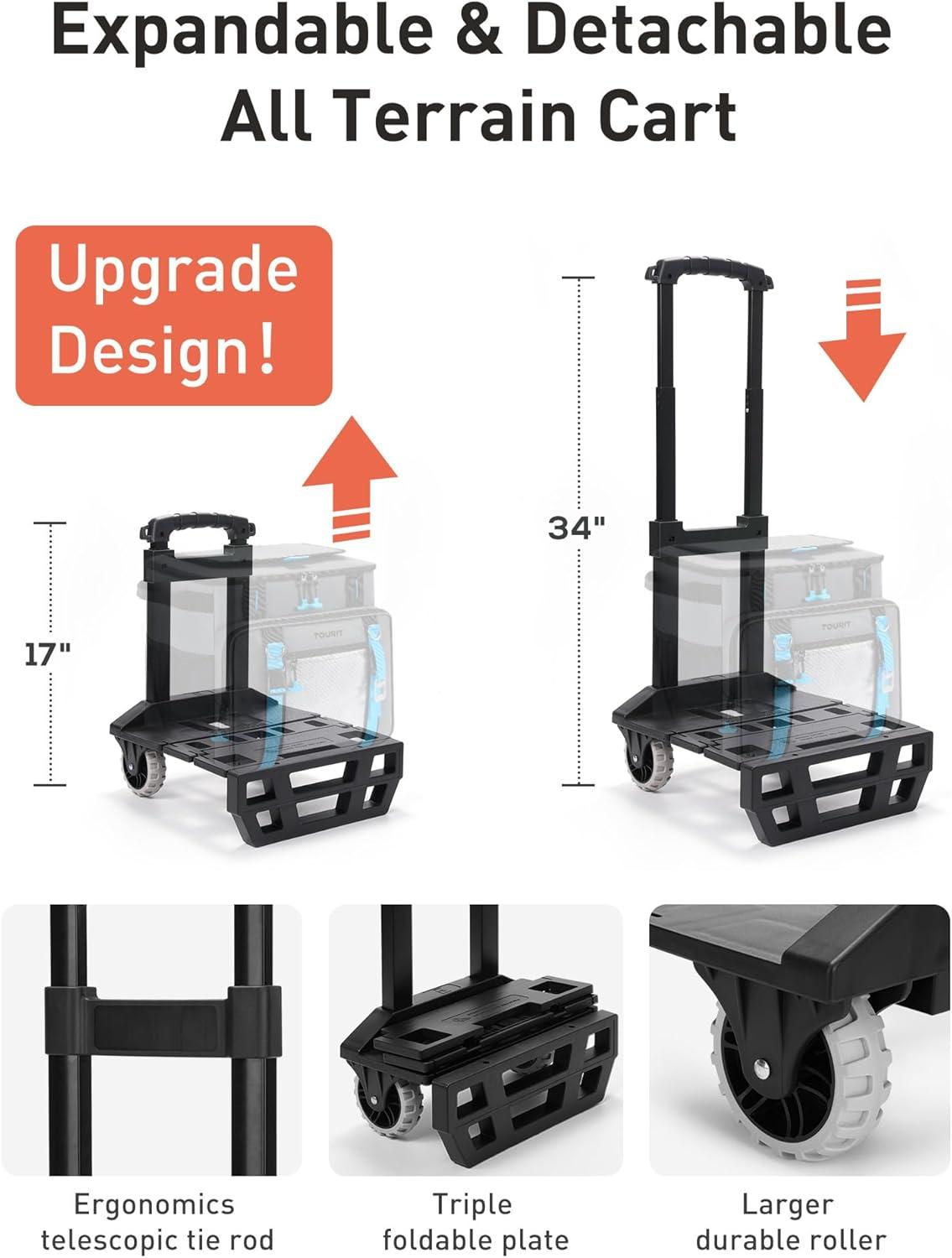 imageTOURIT 30L50Can Cooler with Wheels 16Hrs Ice Retention Rolling Cooler with Retractable Handle ampamp Oversized AllTerrain Tires PUCoated Waterproof Soft Cooler Bag for Camping Beach Travel Picnicsblack