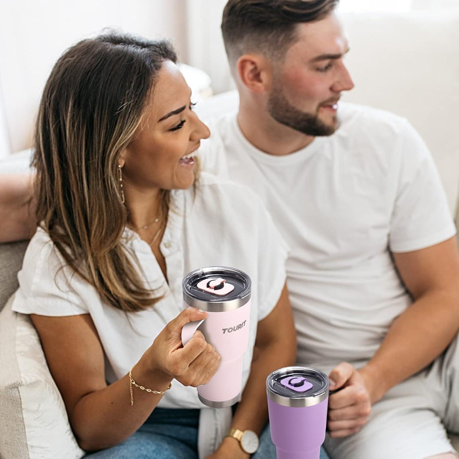 imageTOURIT 30oz Insulated Tumbler with Handle and Straw 3 in 1 SipAllWay Reusable MagSlider Lid Double Wall Sweatproof BPA Free to Keep Beverages Cold For 24Hrs or Hot For 8Hrs  PinkAPink