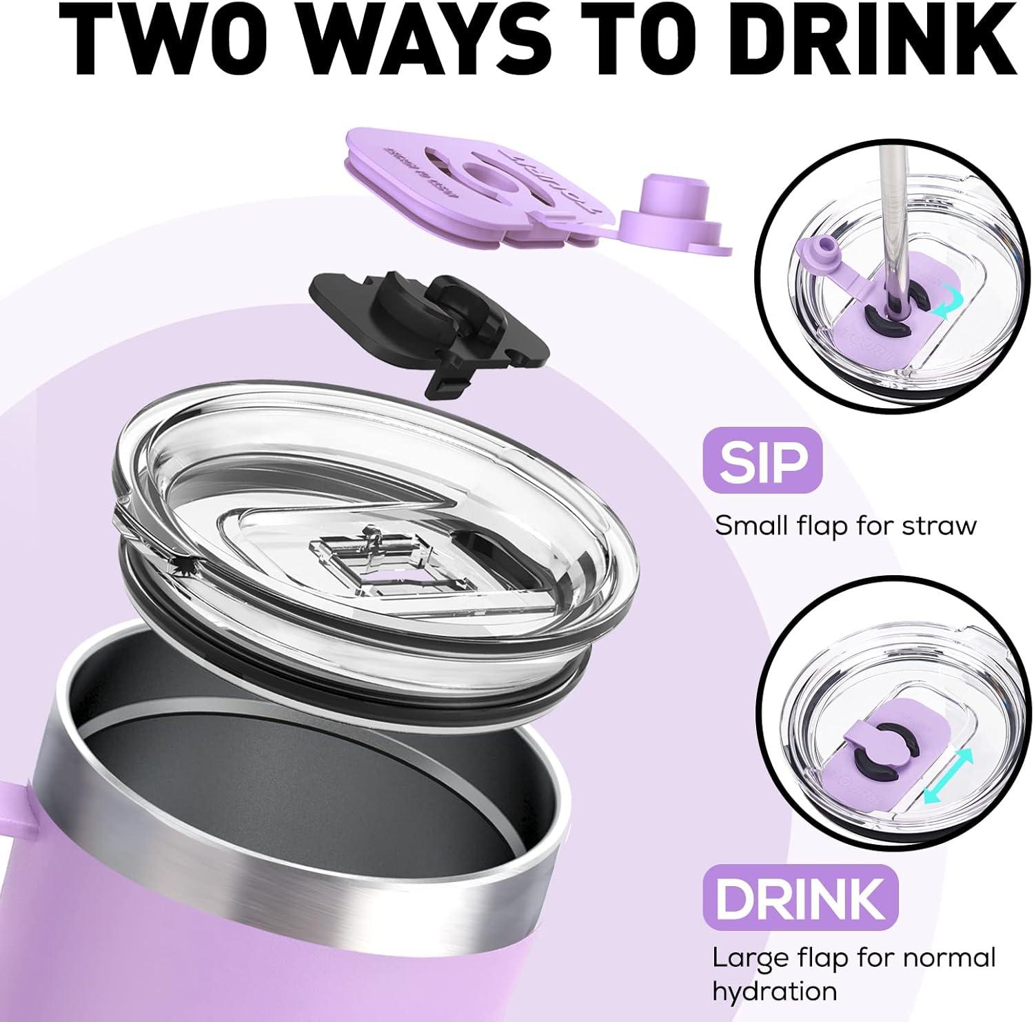 imageTOURIT 30oz Insulated Tumbler with Handle and Straw 3 in 1 SipAllWay Reusable MagSlider Lid Double Wall Sweatproof BPA Free to Keep Beverages Cold For 24Hrs or Hot For 8Hrs  PinkAViolets