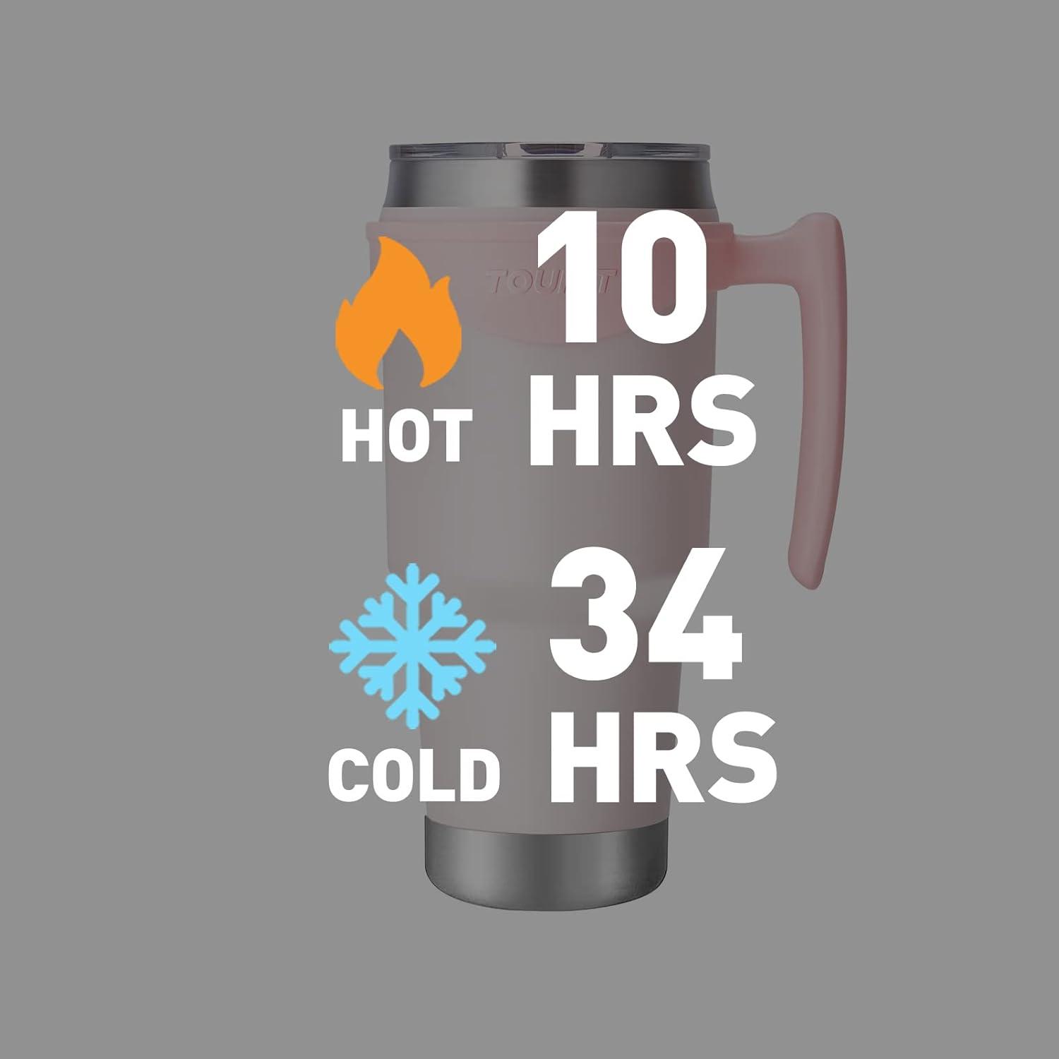 imageTOURIT 30oz Insulated Tumbler with Handle and Straw 3 in 1 SipAllWay Reusable MagSlider Lid Double Wall Sweatproof BPA Free to Keep Beverages Cold For 24Hrs or Hot For 8Hrs PinkBPink