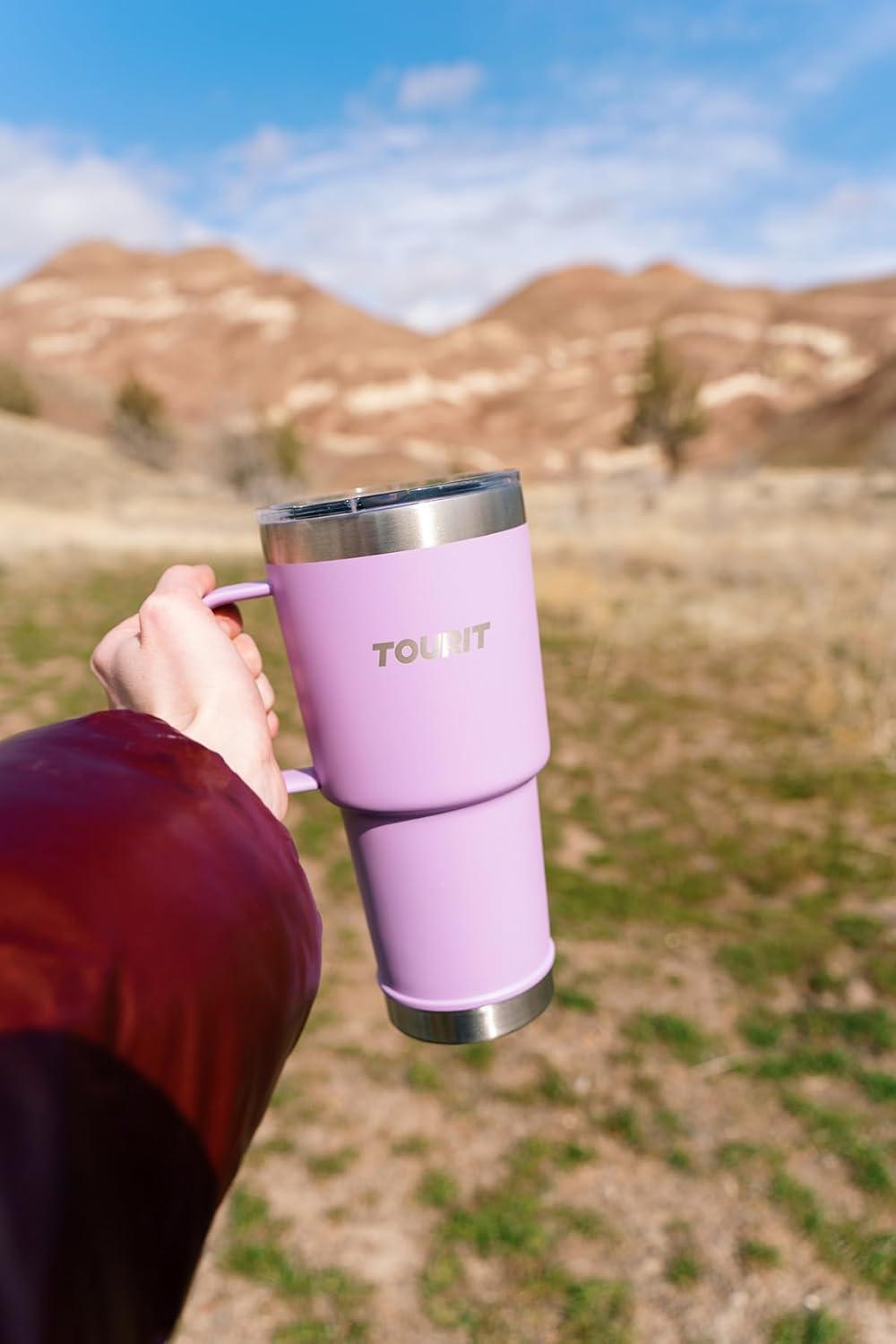 imageTOURIT 30oz Insulated Tumbler with Handle and Straw 3 in 1 SipAllWay Reusable MagSlider Lid Double Wall Sweatproof BPA Free to Keep Beverages Cold For 24Hrs or Hot For 8Hrs  PinkAViolets