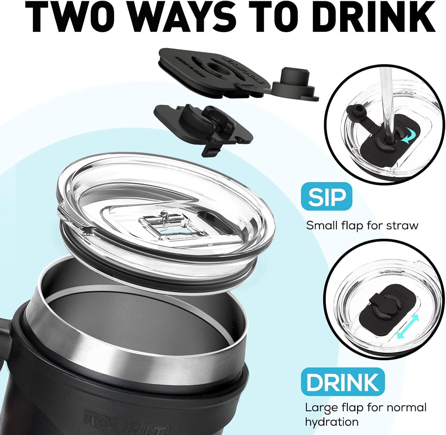 imageTOURIT 30oz Insulated Tumbler with Handle and Straw 3 in 1 SipAllWay Reusable MagSlider Lid Double Wall Sweatproof BPA Free to Keep Beverages Cold For 24Hrs or Hot For 8Hrs  PinkBBlack