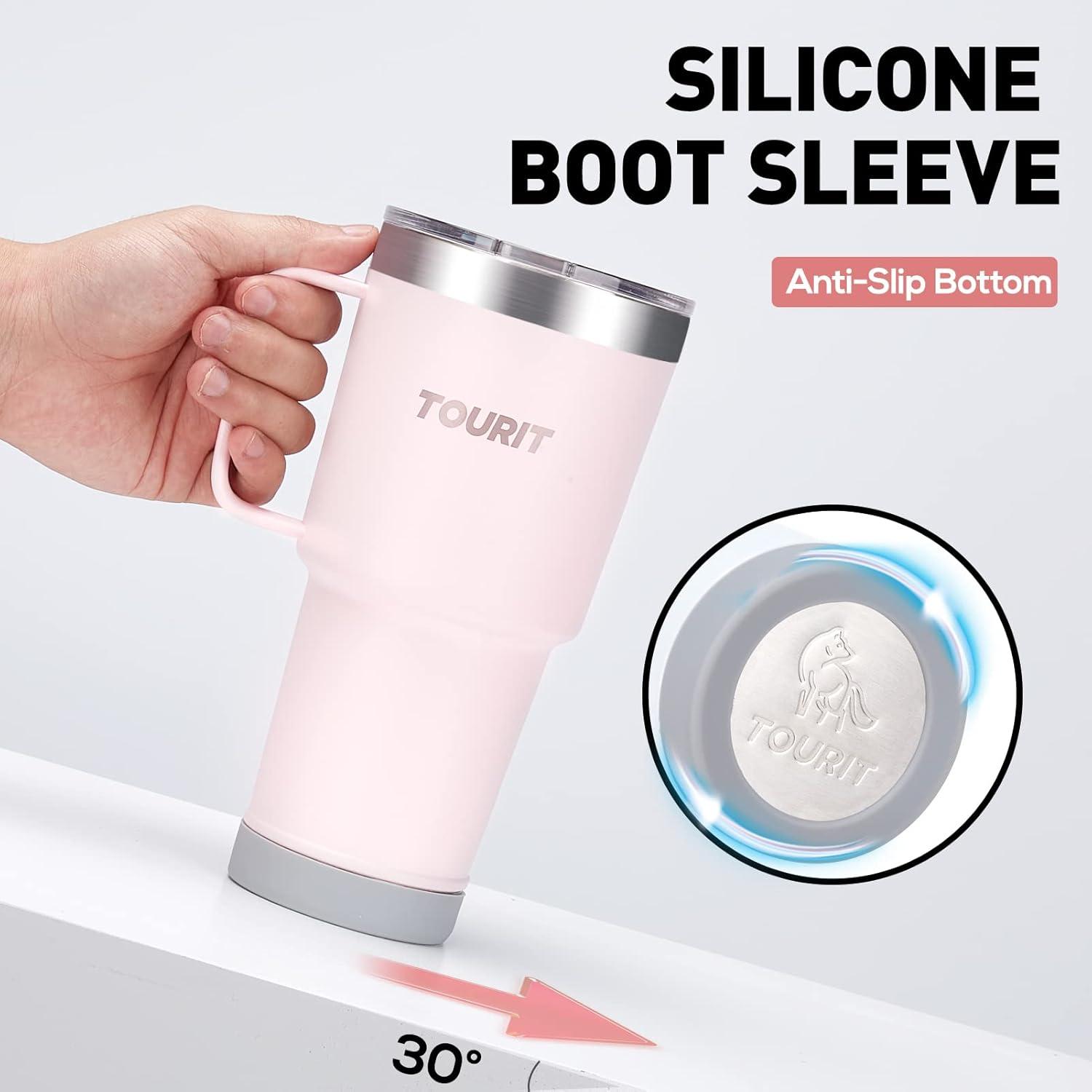 imageTOURIT 30oz Insulated Tumbler with Handle and Straw 3 in 1 SipAllWay Reusable MagSlider Lid Double Wall Sweatproof BPA Free to Keep Beverages Cold For 24Hrs or Hot For 8Hrs  PinkAPink