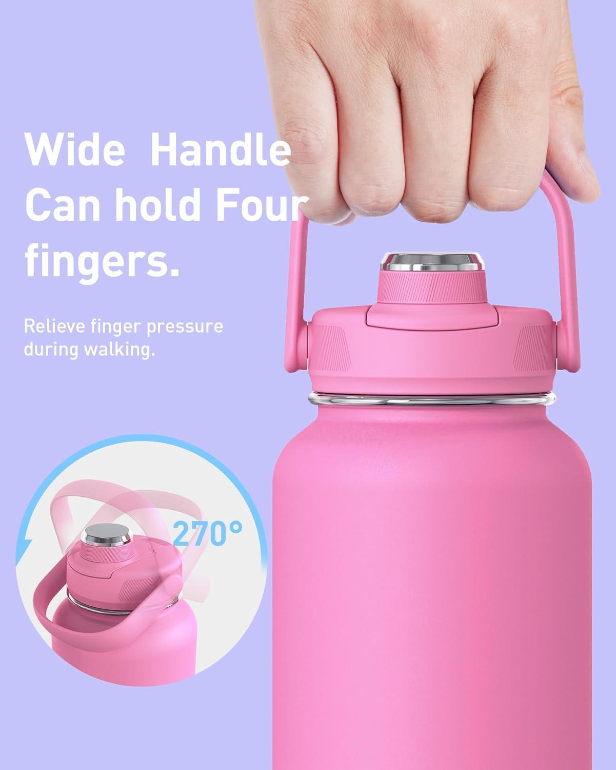 imageTOURIT 32 oz Insulated Water Bottle Stainless Steel Sports Water Bottles With Top Handle DoubleWall Travel Thermal Water Flask BPA Free Leakproof Water Bottle for Sports and Travel ObsidianPink