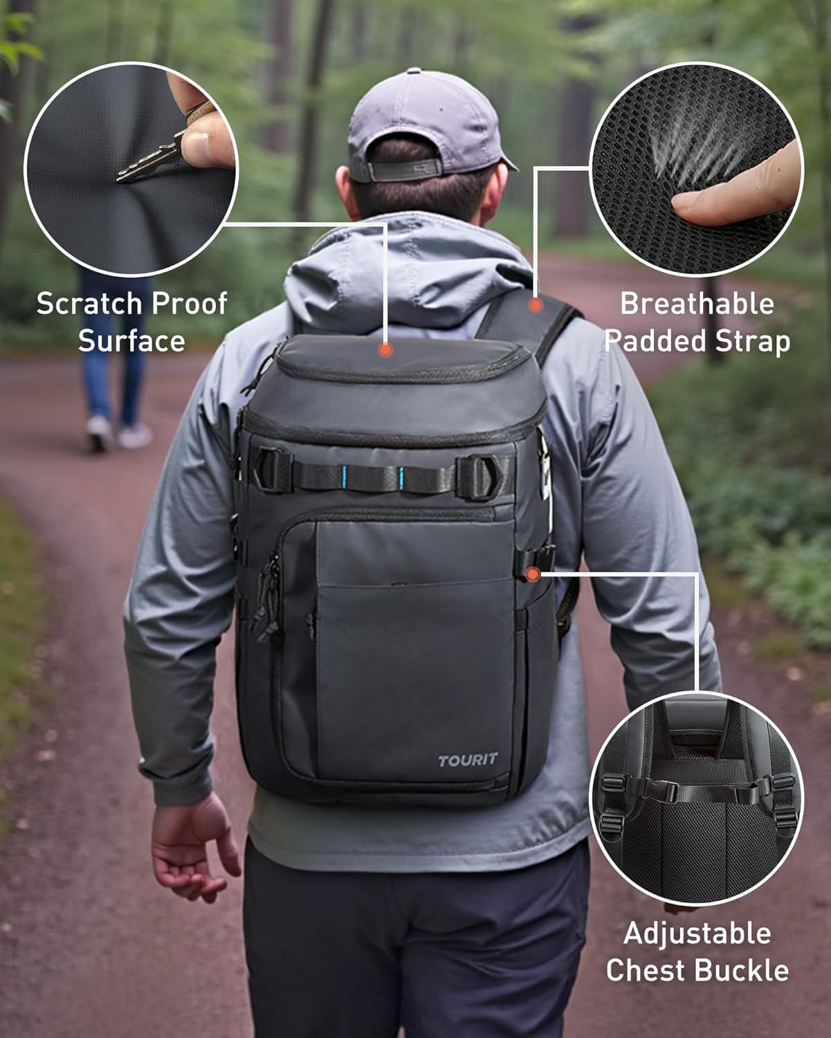 imageTOURIT 38 Cans Backpack Cooler Leak Proof Waterproof 2 Insulated Compartments Soft Cooler Bag Beach Travel Camping PicnicAbyss Black