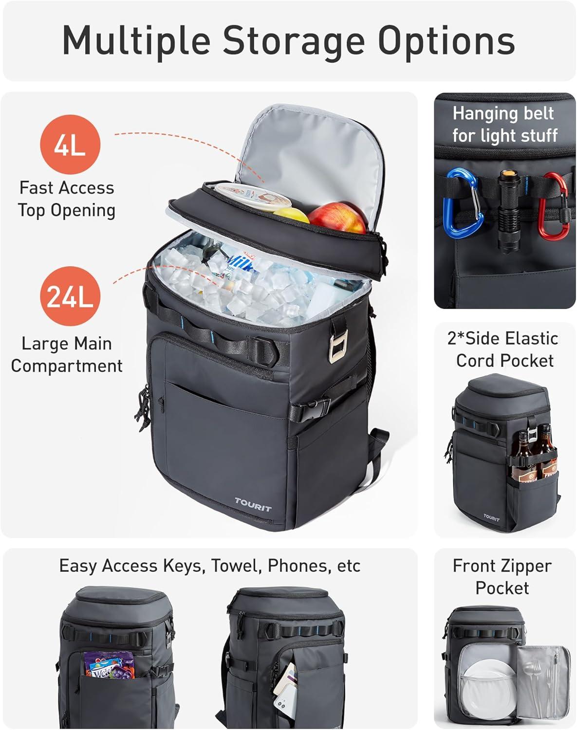 imageTOURIT 38 Cans Backpack Cooler Leak Proof Waterproof 2 Insulated Compartments Soft Cooler Bag Beach Travel Camping PicnicSilverback Grey