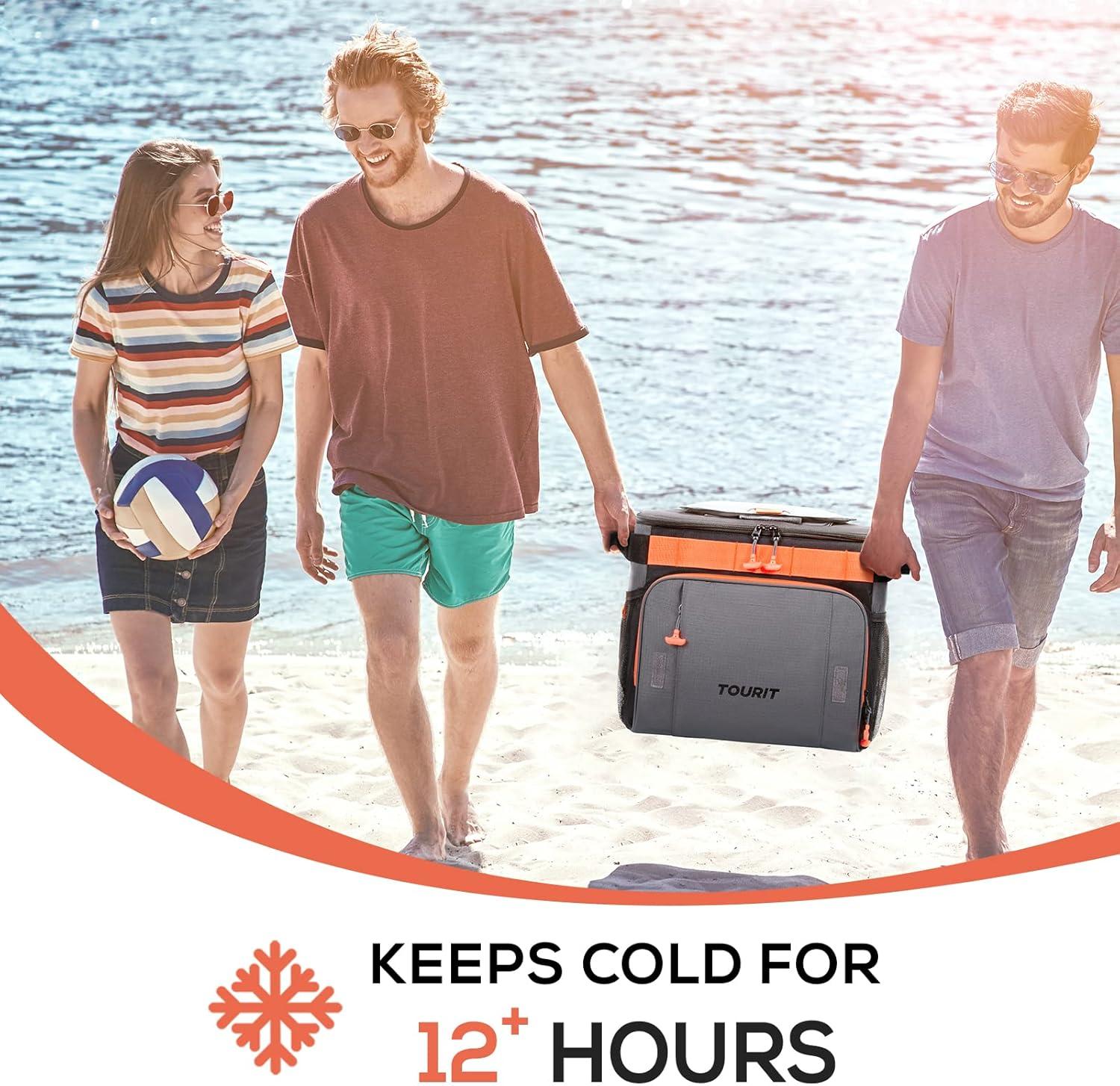 imageTOURIT 50Can Collapsible Rolling Cooler Leakproof Insulated Soft Cooling Bag with Wheels and AllTerrain Cart for Beach Camping Patio Travel Outdoor Ball FieldsA2Dark Gray