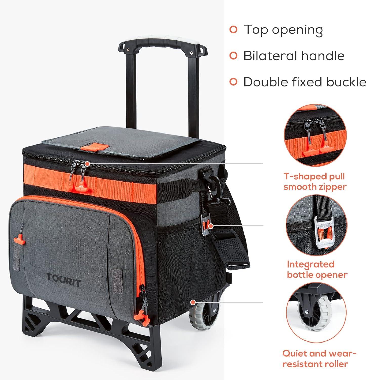 imageTOURIT 50Can Collapsible Rolling Cooler Leakproof Insulated Soft Cooling Bag with Wheels and AllTerrain Cart for Beach Camping Patio Travel Outdoor Ball FieldsA2Dark Gray