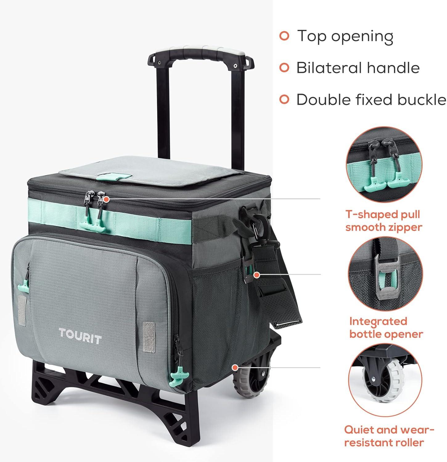 imageTOURIT 50Can Collapsible Rolling Cooler Leakproof Insulated Soft Cooling Bag with Wheels and AllTerrain Cart for Beach Camping Patio Travel Outdoor Ball FieldsA1Gray