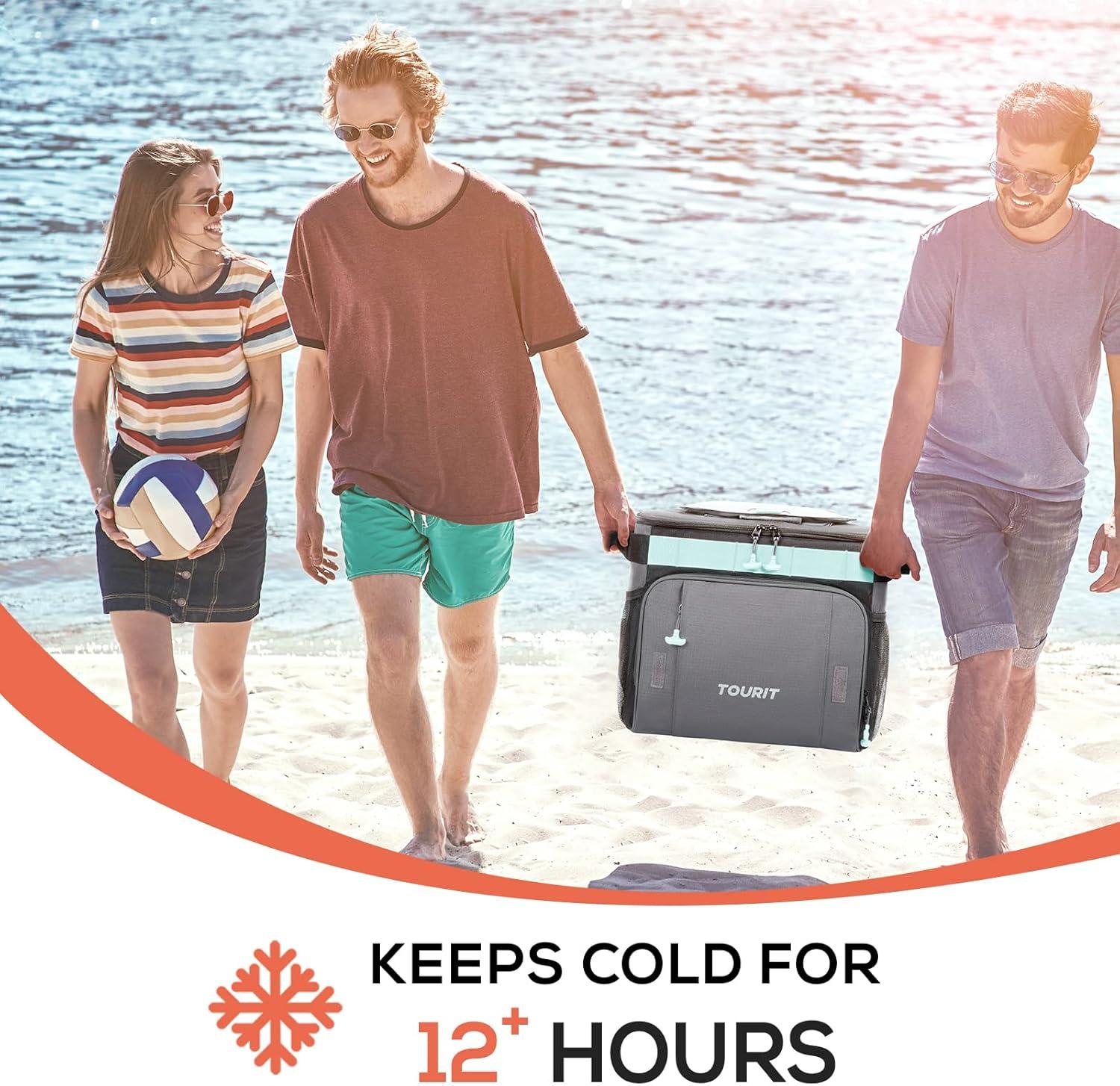 imageTOURIT 50Can Collapsible Rolling Cooler Leakproof Insulated Soft Cooling Bag with Wheels and AllTerrain Cart for Beach Camping Patio Travel Outdoor Ball FieldsA1Gray
