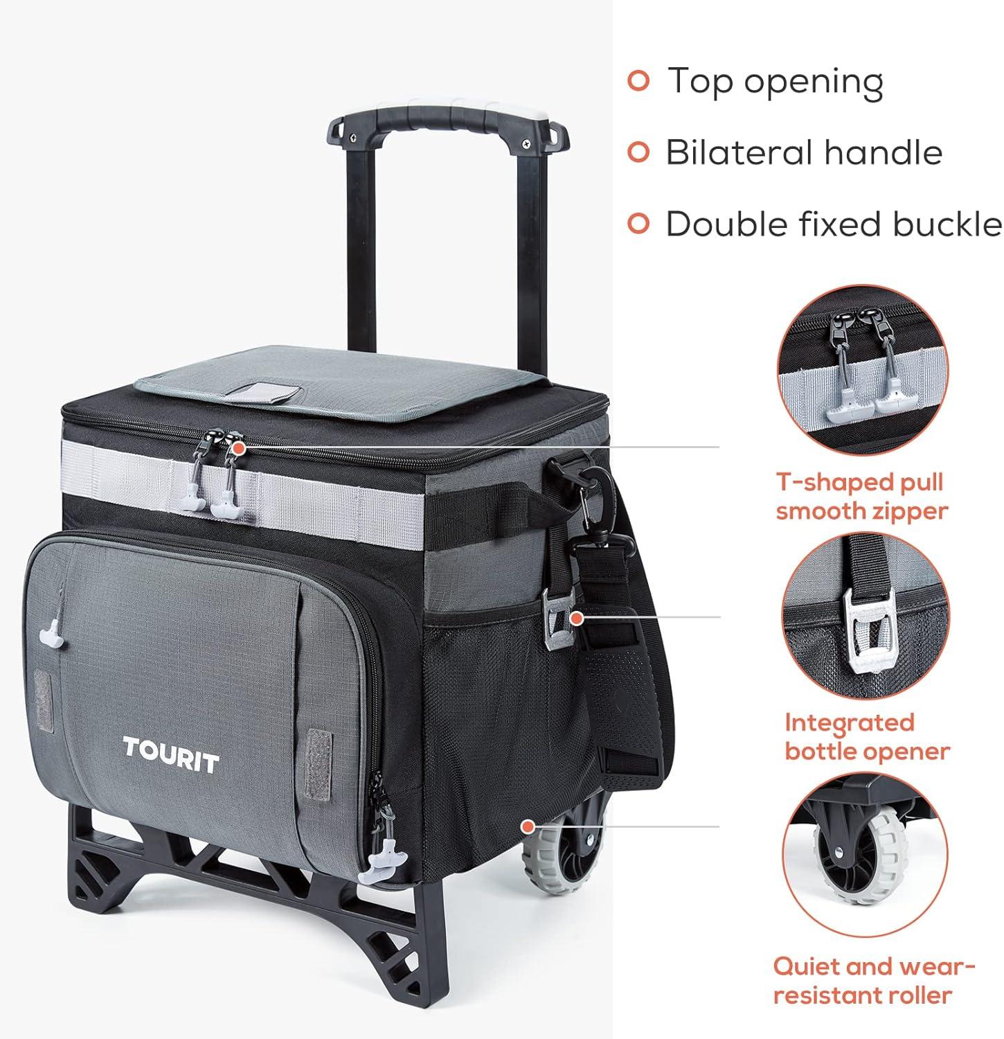 imageTOURIT 50Can Collapsible Rolling Cooler Leakproof Insulated Soft Cooling Bag with Wheels and AllTerrain Cart for Beach Camping Patio Travel Outdoor Ball FieldsA3Black