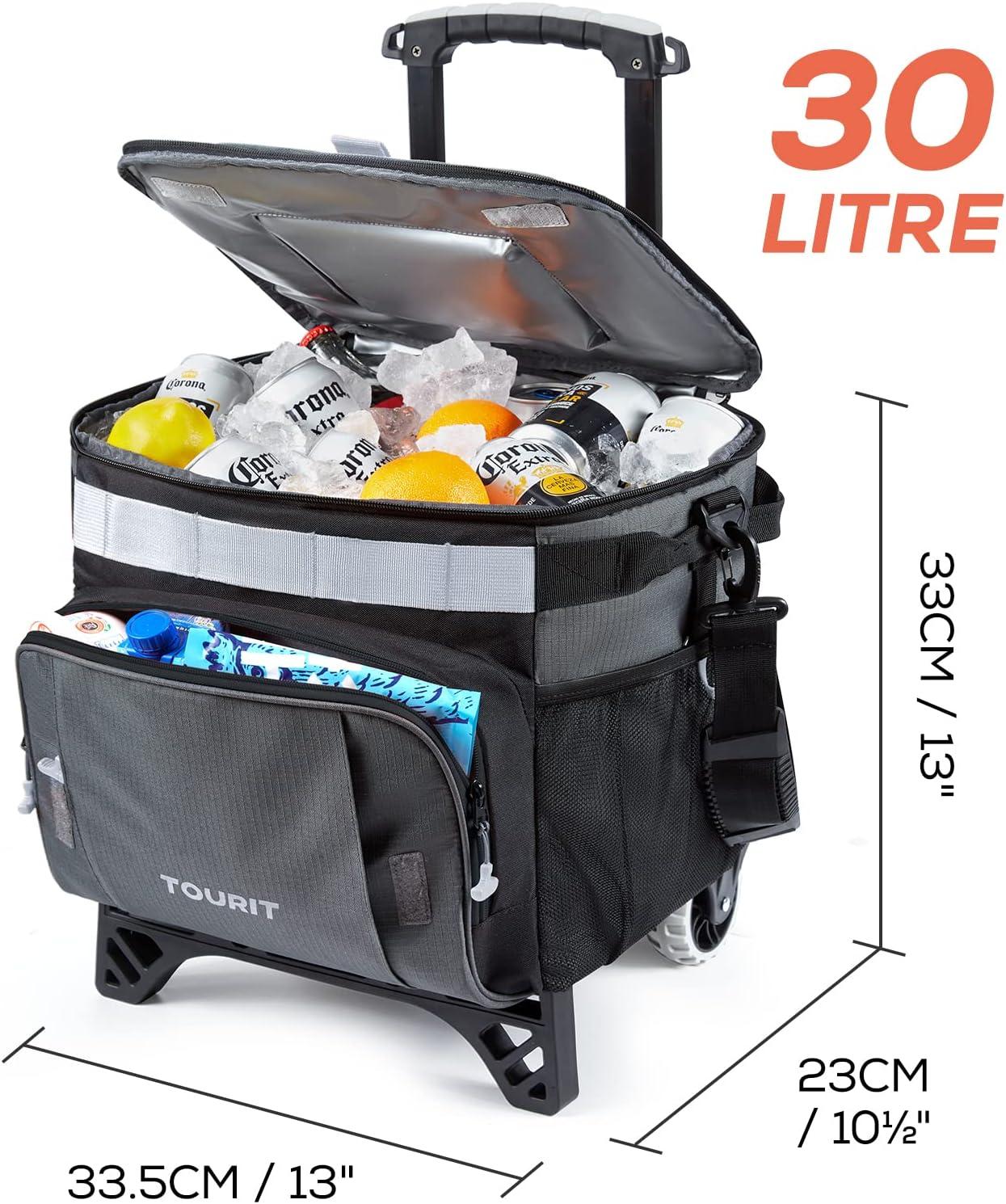 imageTOURIT 50Can Collapsible Rolling Cooler Leakproof Insulated Soft Cooling Bag with Wheels and AllTerrain Cart for Beach Camping Patio Travel Outdoor Ball FieldsA3Black