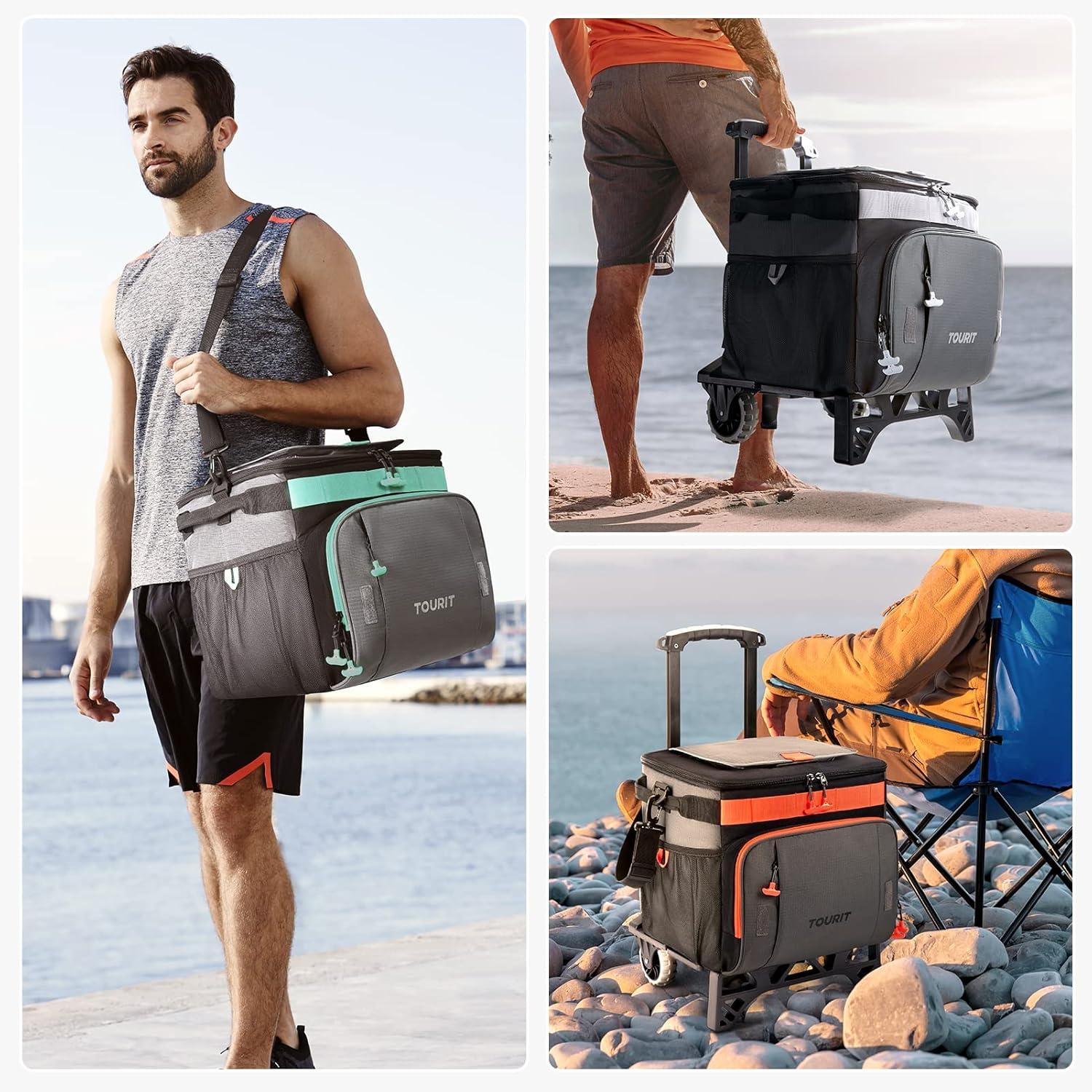 imageTOURIT 50Can Collapsible Rolling Cooler Leakproof Insulated Soft Cooling Bag with Wheels and AllTerrain Cart for Beach Camping Patio Travel Outdoor Ball FieldsA1Gray