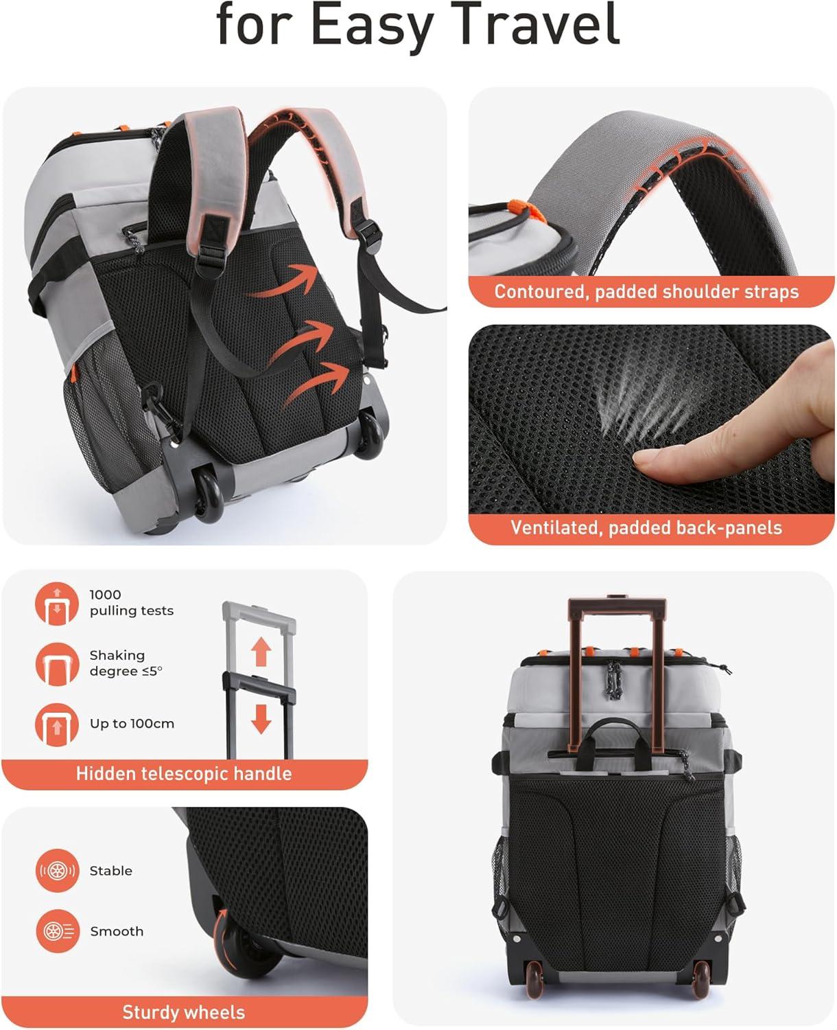 imageTOURIT 50Can Rolling Backpack Double Deck ampamp DualBar Handle Travel Soft Cooler Bag with Wheels for Women 30L Space Beach Cooler Size 18quot15quot3quot13quot11quot02Black