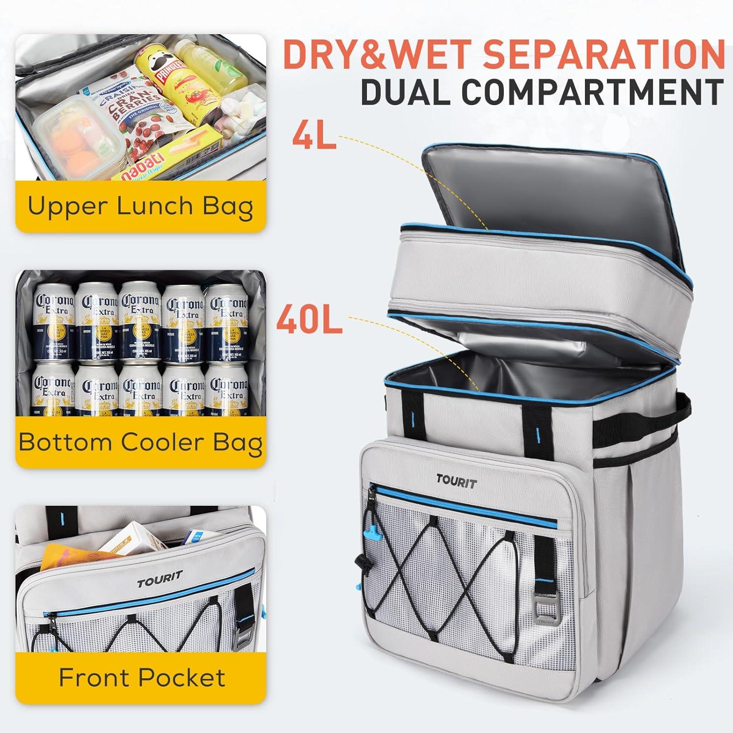 imageTOURIT 75 Can Rolling Cooler Detachable Double Deck Beach Cooler with Wheels Collapsible for Outdoor Camping Picnic TravelLight Gray