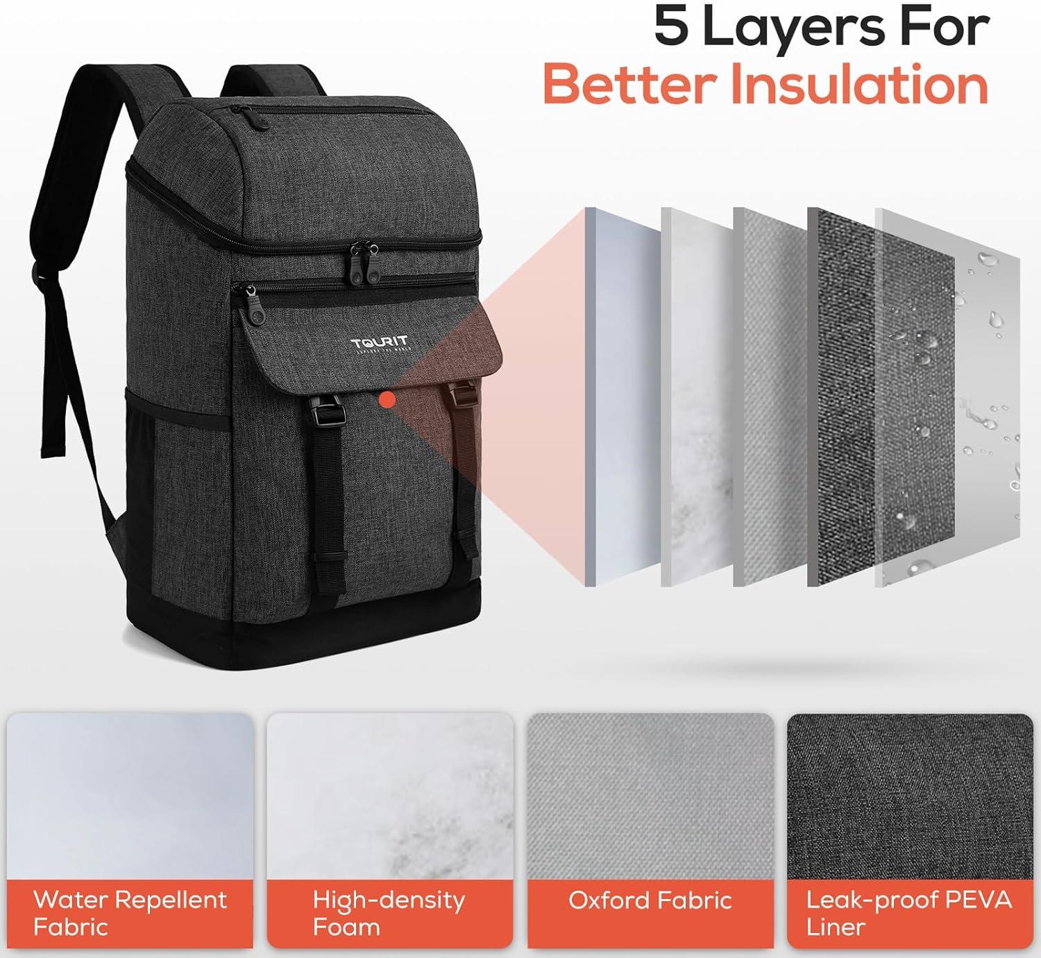 imageTOURIT Backpack Cooler Leak Proof 28 Cans Cooler Backpack Insulated Waterproof Cooler for Men and Women Picnic Hiking Work Trip