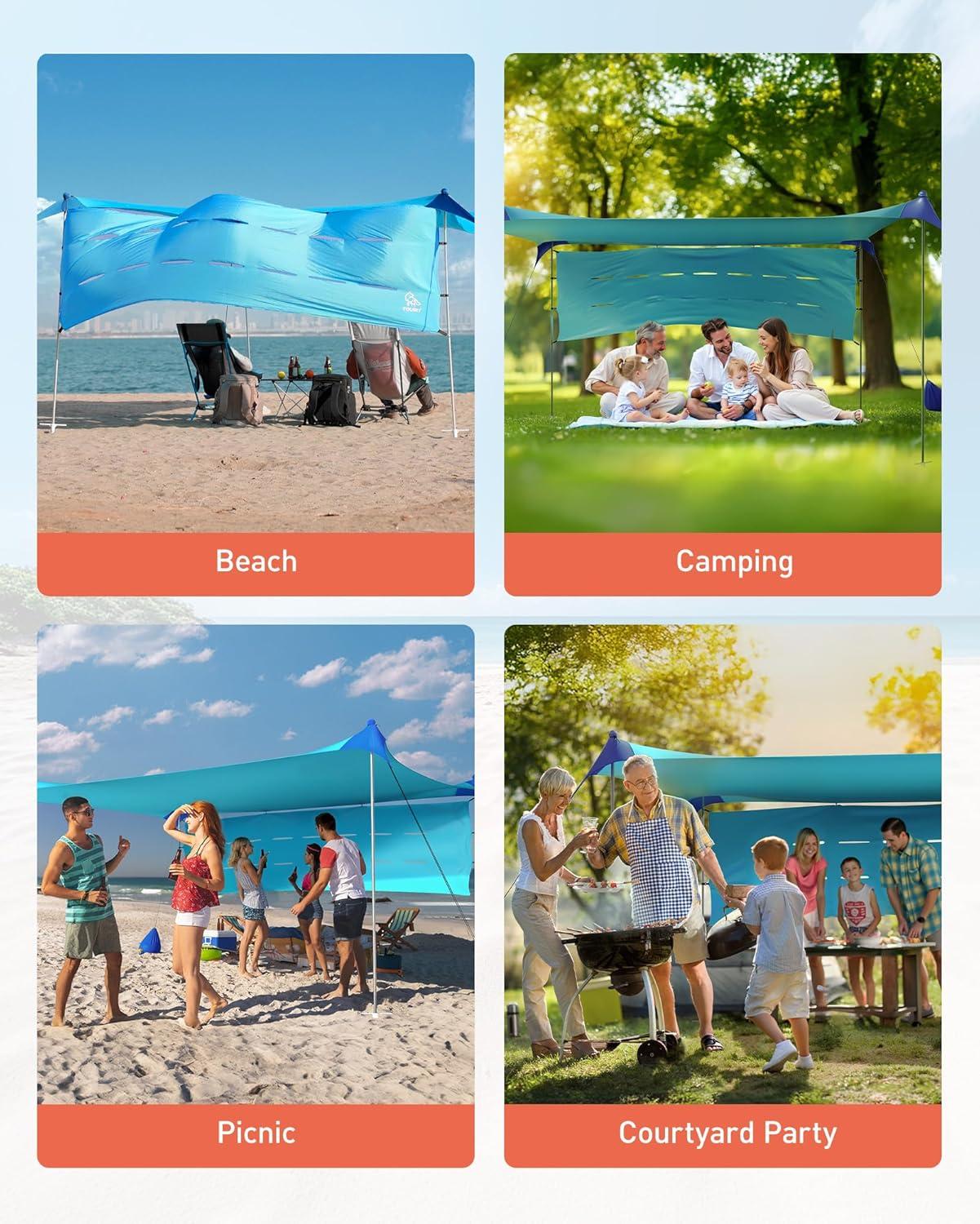 imageTOURIT Beach Tent Sun Shelter 11x11ft UPF50 Protection Beach Canopy Tent Sun Shade with Windproof Design Outdoor Canopy for Camping Fishing Backyard BlueGreen