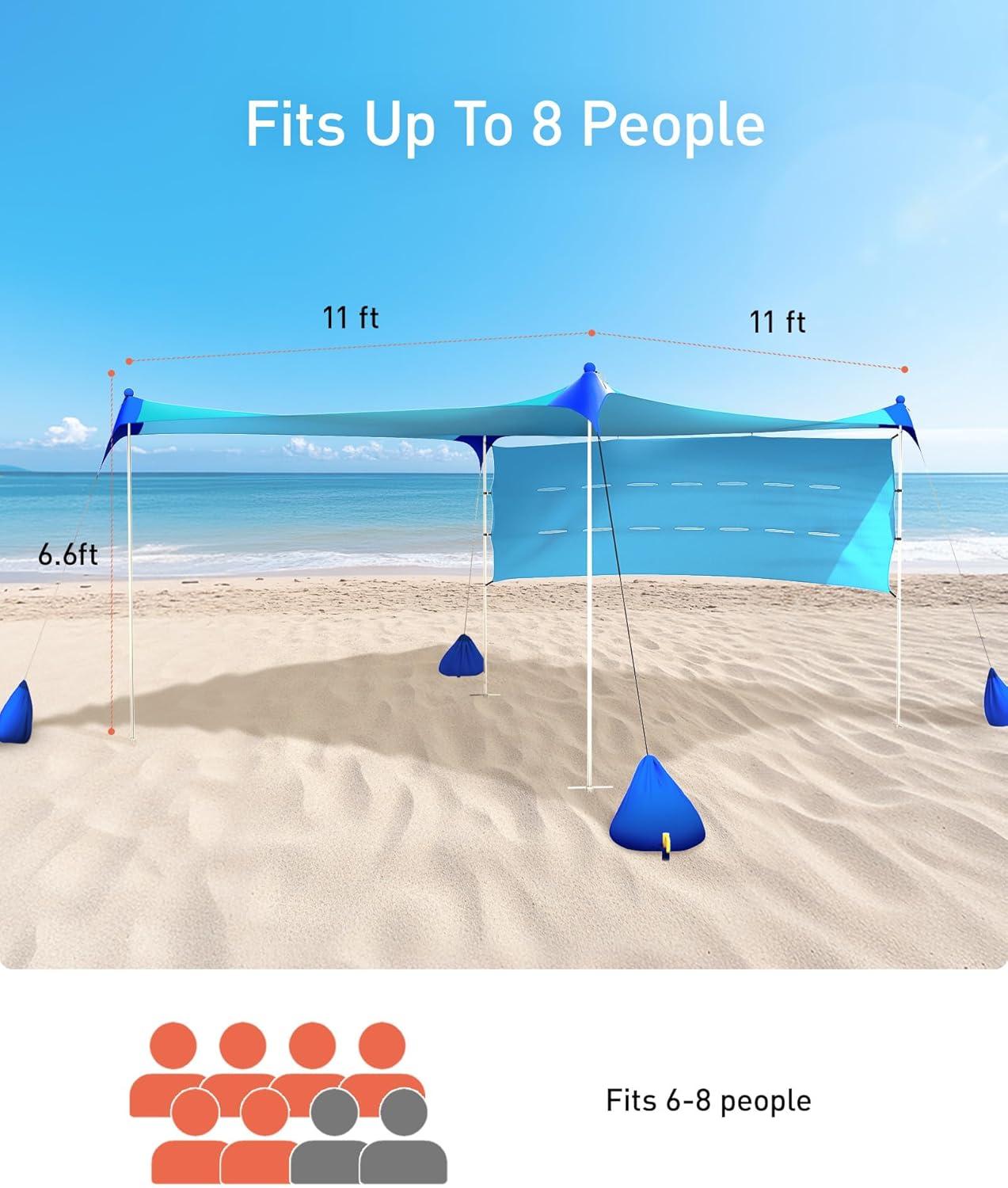 imageTOURIT Beach Tent Sun Shelter 11x11ft UPF50 Protection Beach Canopy Tent Sun Shade with Windproof Design Outdoor Canopy for Camping Fishing Backyard BlueGreen
