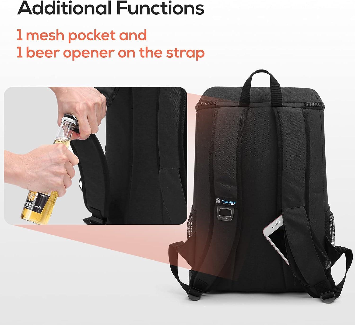 imageTOURIT Cooler Backpack 30 Cans Lightweight Insulated Backpack Cooler LeakProof for Men and WomenBlack