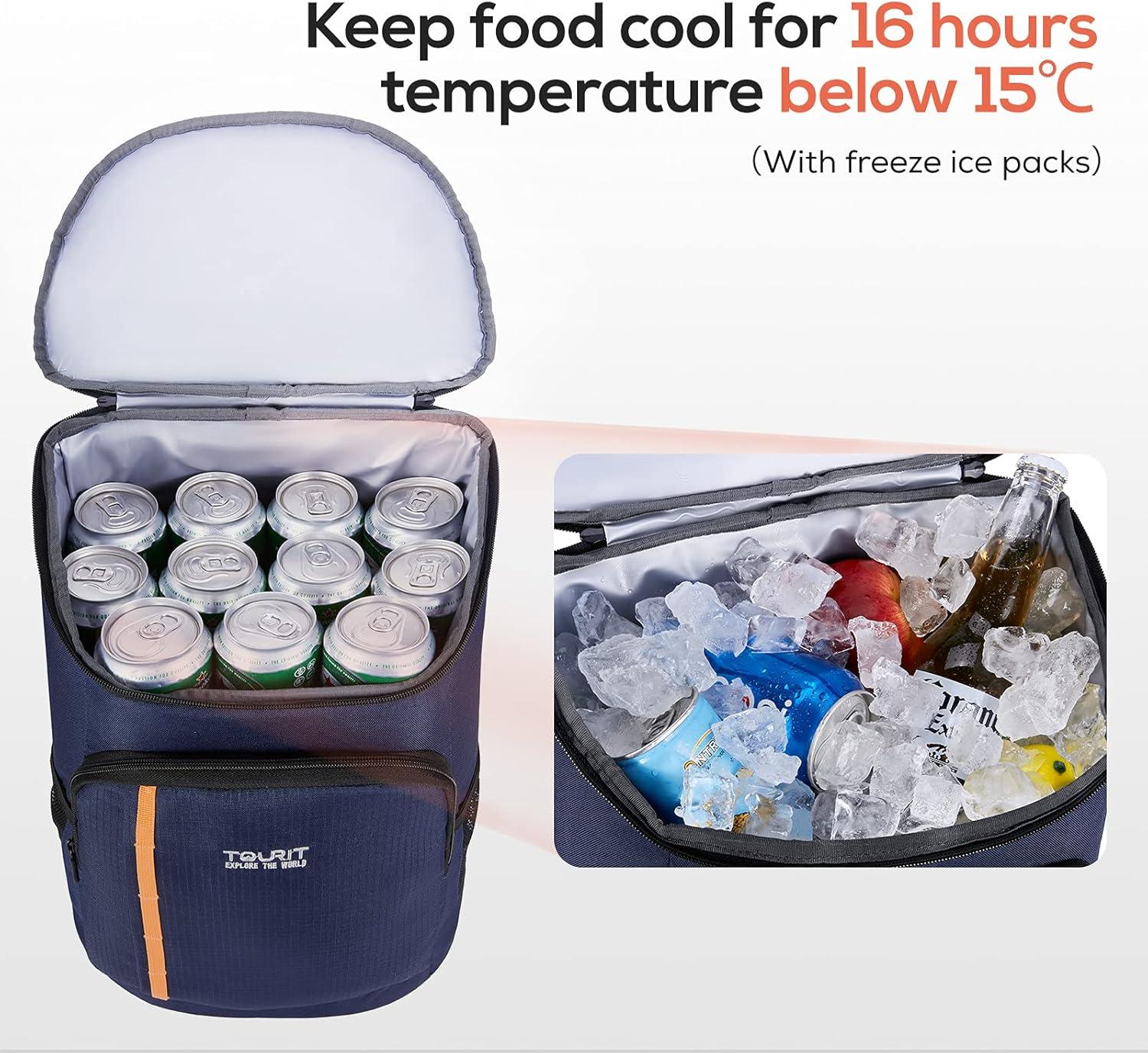 imageTOURIT Cooler Backpack 30 Cans Lightweight Insulated Backpack Cooler LeakProof for Men and WomenBlue