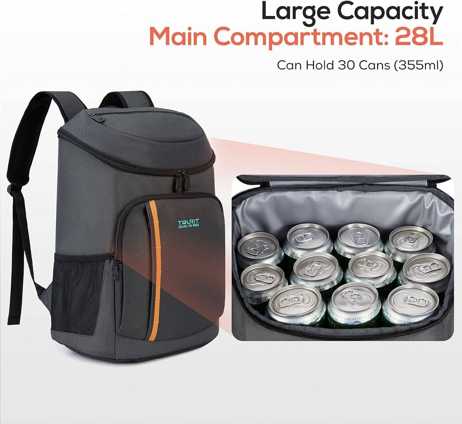imageTOURIT Cooler Backpack 30 Cans Lightweight Insulated Backpack Cooler LeakProof for Men and WomenDark Grey