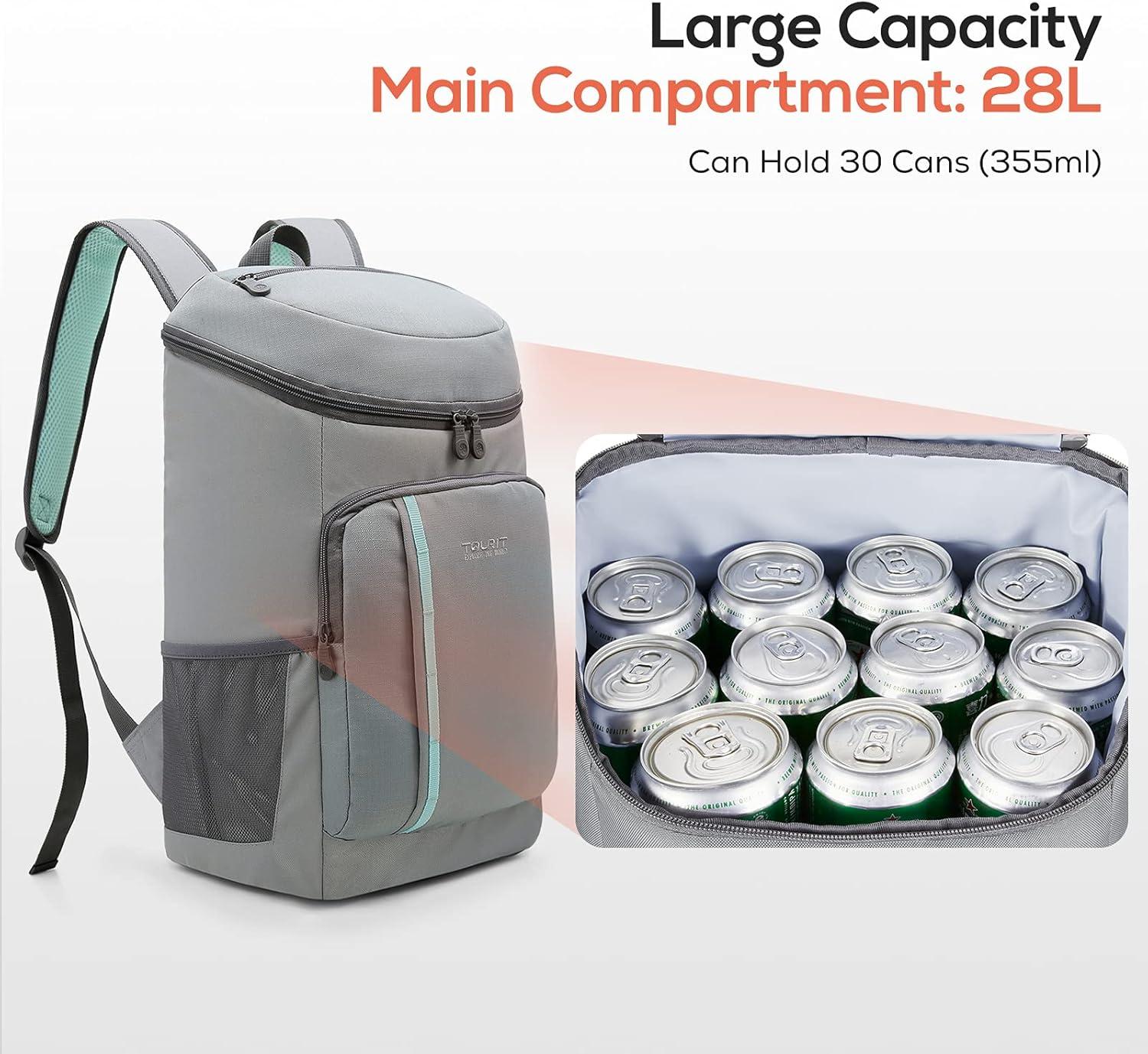 imageTOURIT Cooler Backpack 30 Cans Lightweight Insulated Backpack Cooler LeakProof for Men and WomenGrey
