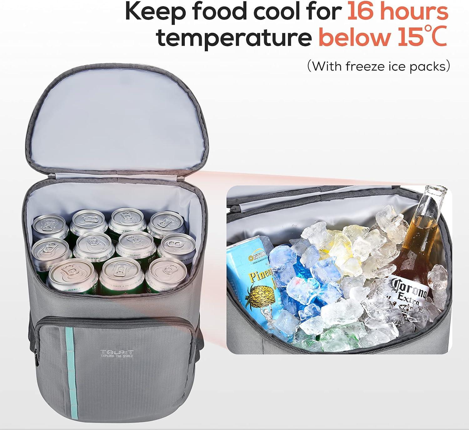 imageTOURIT Cooler Backpack 30 Cans Lightweight Insulated Backpack Cooler LeakProof for Men and WomenGrey