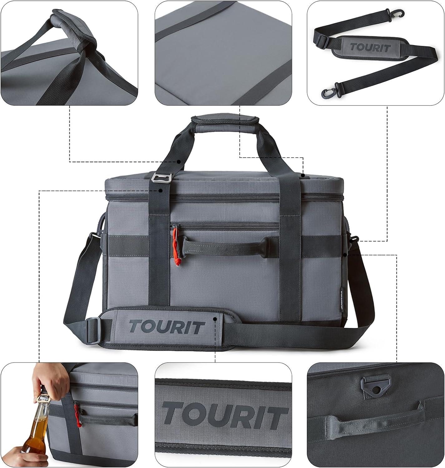 imageTOURIT Cooler Bag 4860 Cans Insulated Soft Cooler Large Collapsible Cooler Bag 3240L Lunch Coolers for Picnic Beach Work Trip01Grey