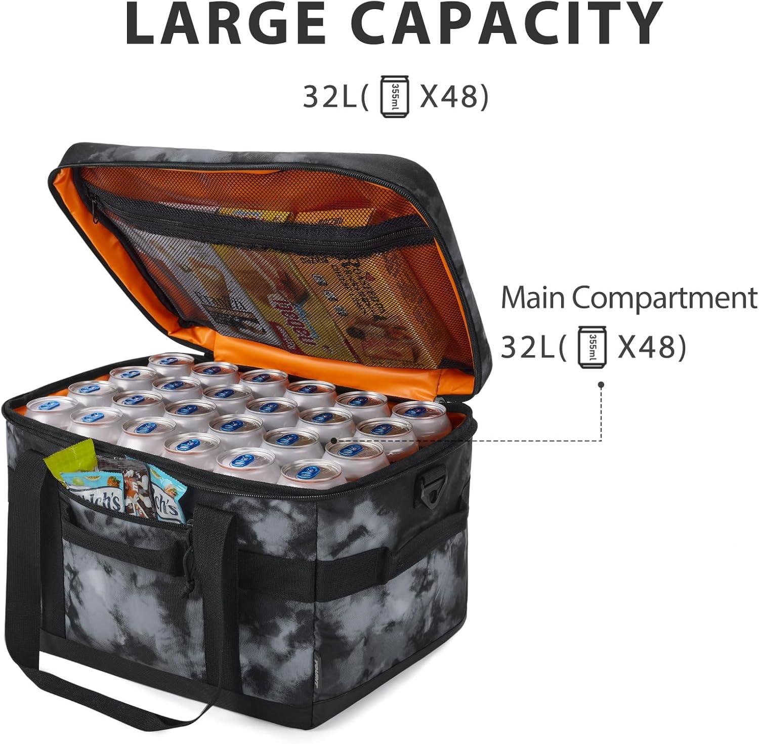 imageTOURIT Cooler Bag 4860 Cans Insulated Soft Cooler Large Collapsible Cooler Bag 3240L Lunch Coolers for Picnic Beach Work Trip04Tiedyed Black