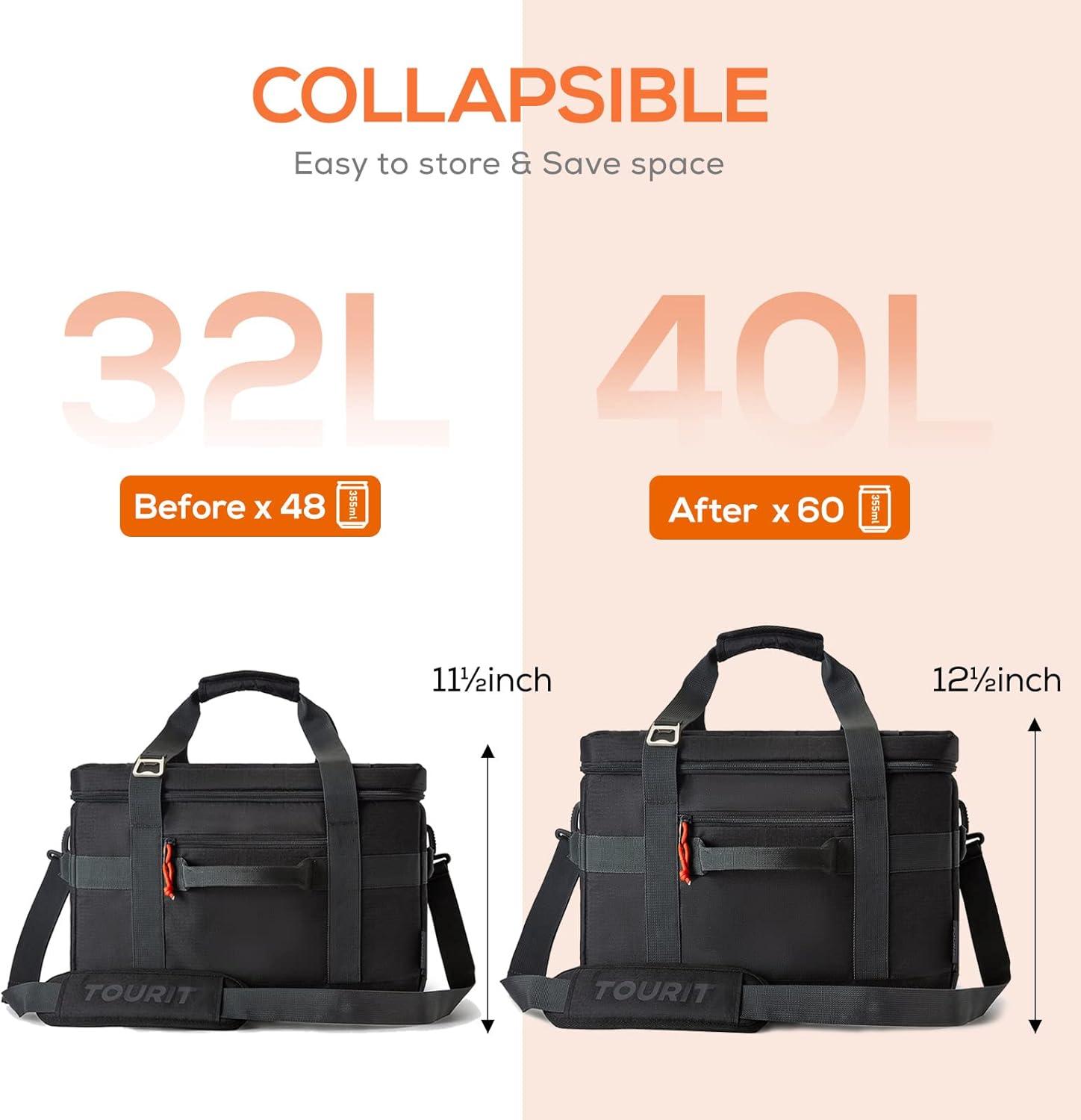 imageTOURIT Cooler Bag 4860 Cans Insulated Soft Cooler Large Collapsible Cooler Bag 3240L Lunch Coolers for Picnic Beach Work TripBlack