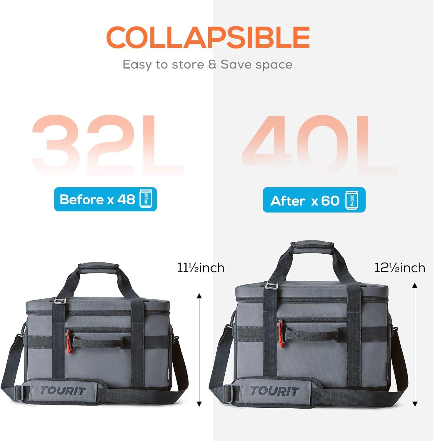 imageTOURIT Cooler Bag 4860 Cans Insulated Soft Cooler Large Collapsible Cooler Bag 3240L Lunch Coolers for Picnic Beach Work TripGrey