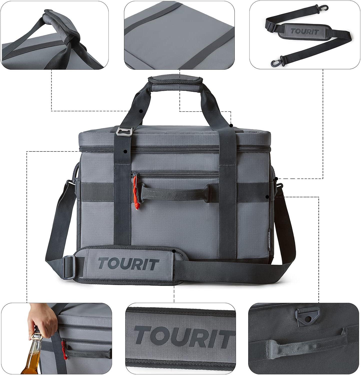 imageTOURIT Cooler Bag 4860 Cans Insulated Soft Cooler Large Collapsible Cooler Bag 3240L Lunch Coolers for Picnic Beach Work TripGrey